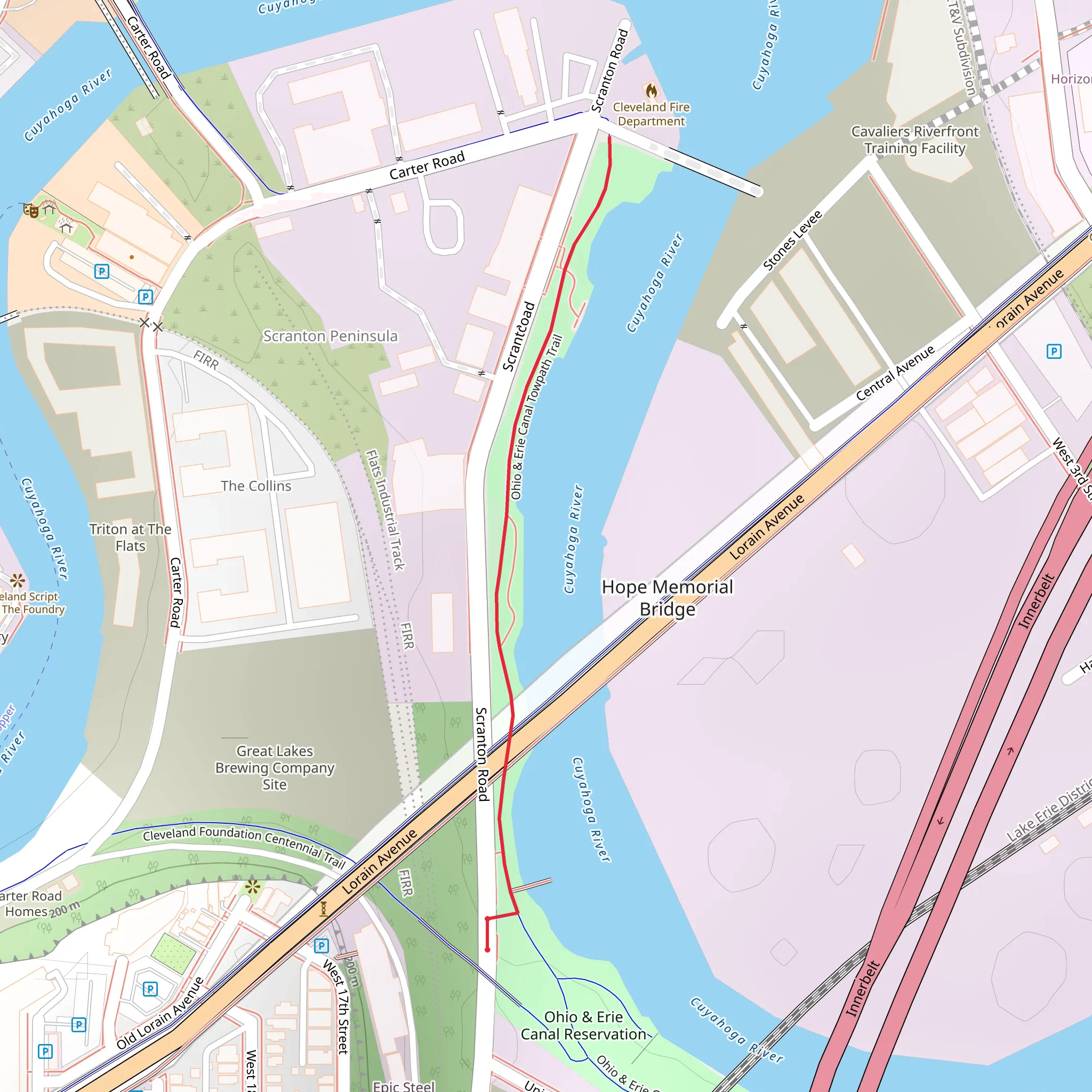 Ohio and Erie Canal Towpath Trail to Carter Road mobile static map
