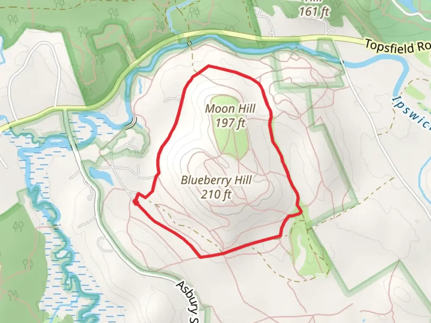 An image depicting the trail Bradley Palmer State Park Loop and its surrounding area.