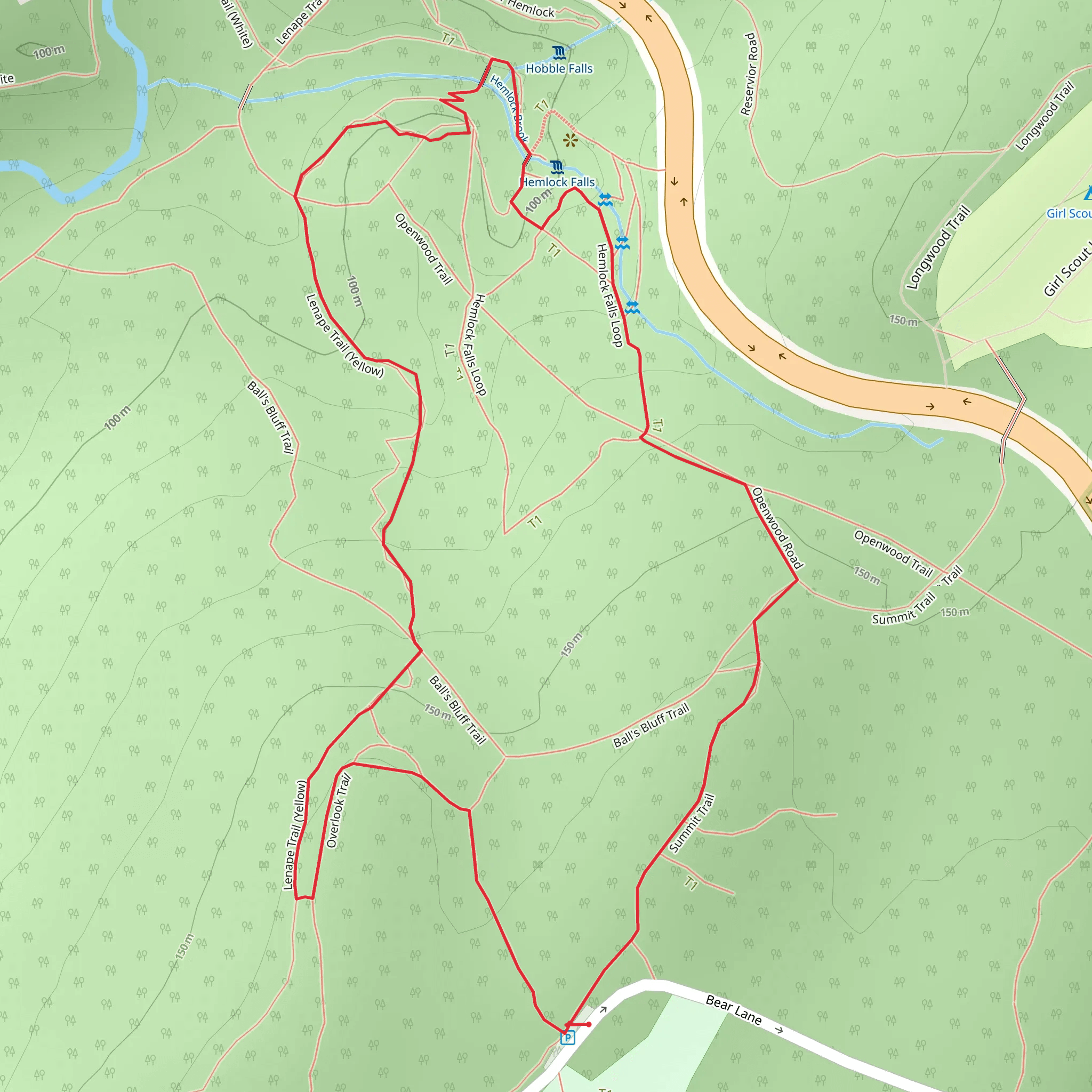 Lenape Trail and Hemlock Falls Loop mobile static map