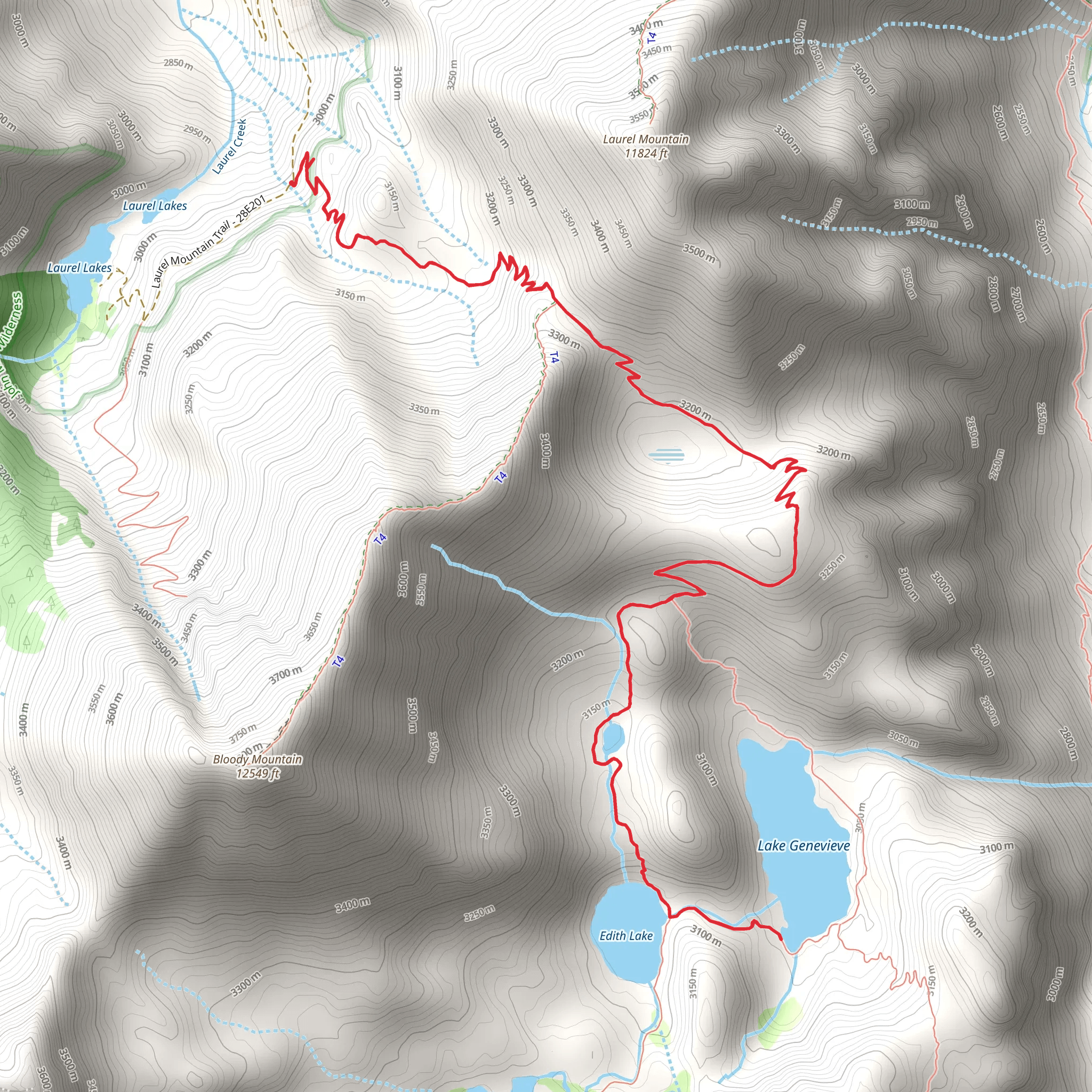 Laurel Lake to Edith Lake and Genevieve Lake Trail mobile static map