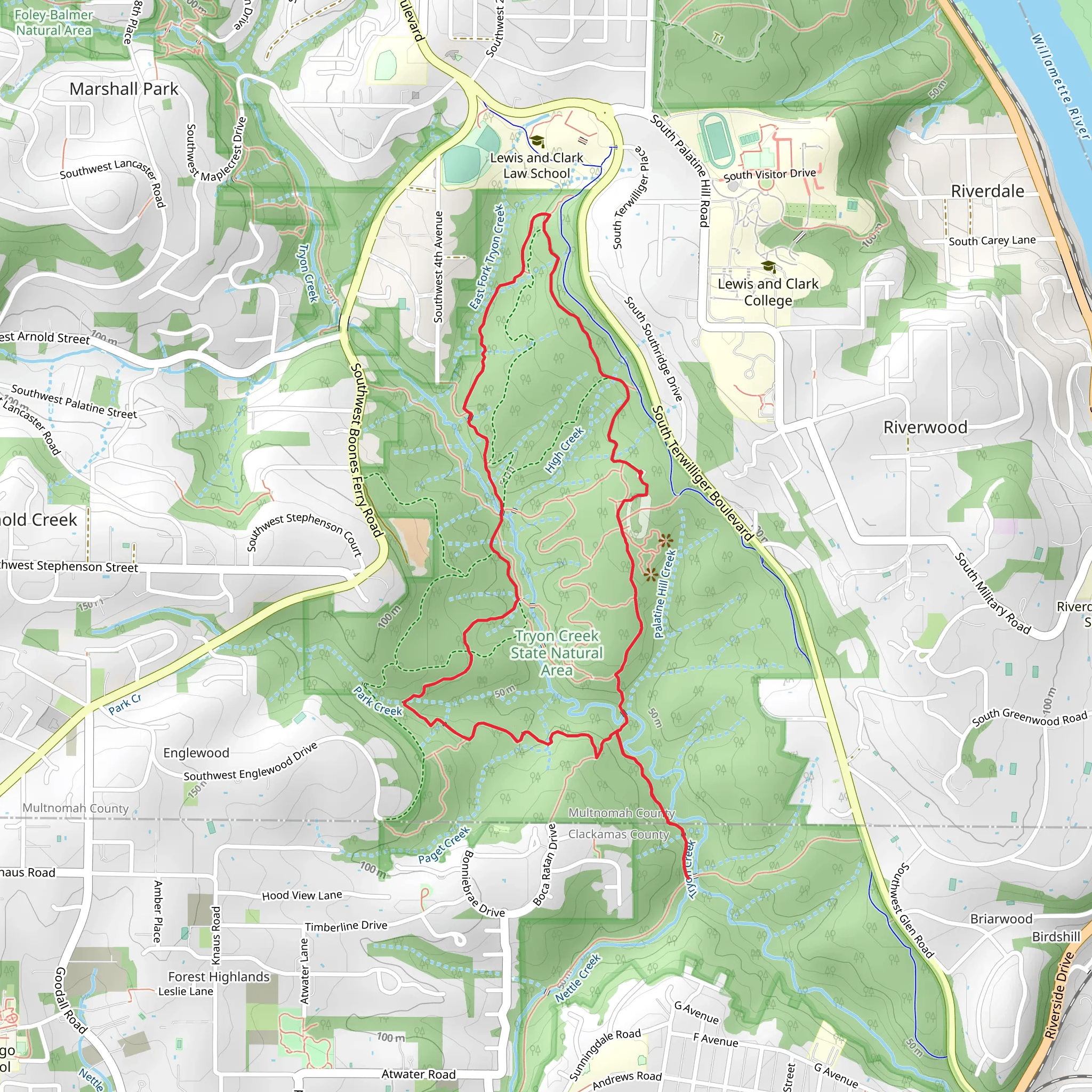 Old Main, South Creek and Lewis and Clark Loop Trail mobile static map