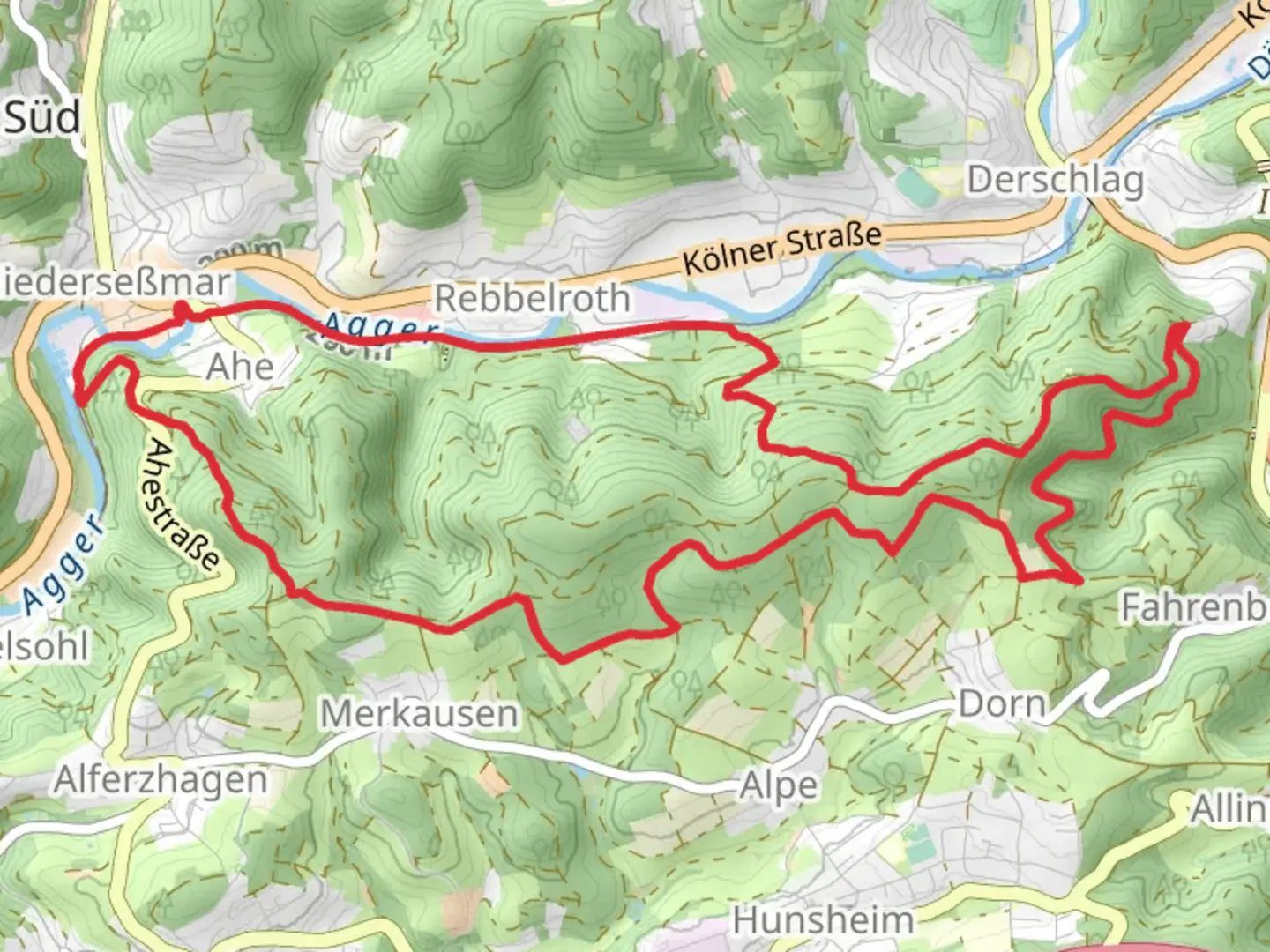 An image depicting the trail Alleenradweg Aggertalbahn Loop and its surrounding area.