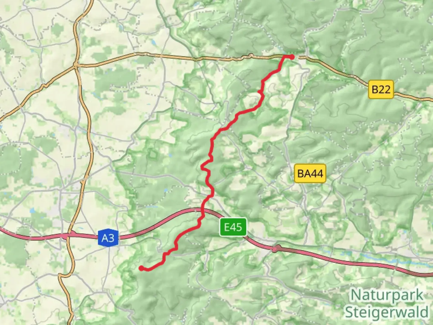 An image depicting the trail Friedrichsberg to Ebrach Walk via Fuchsberg and its surrounding area.