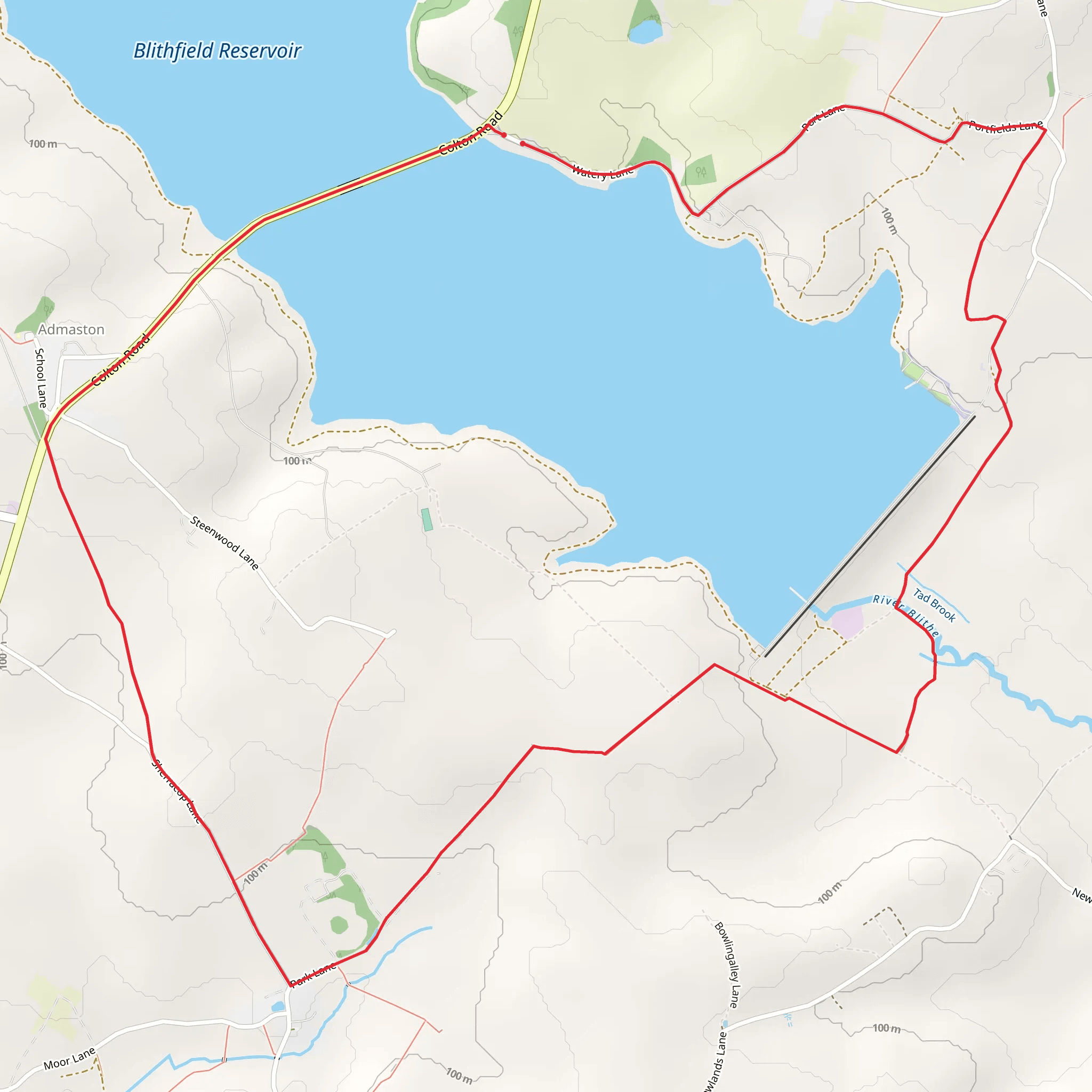 Admaston and Blithfield Reservoir Loop mobile static map