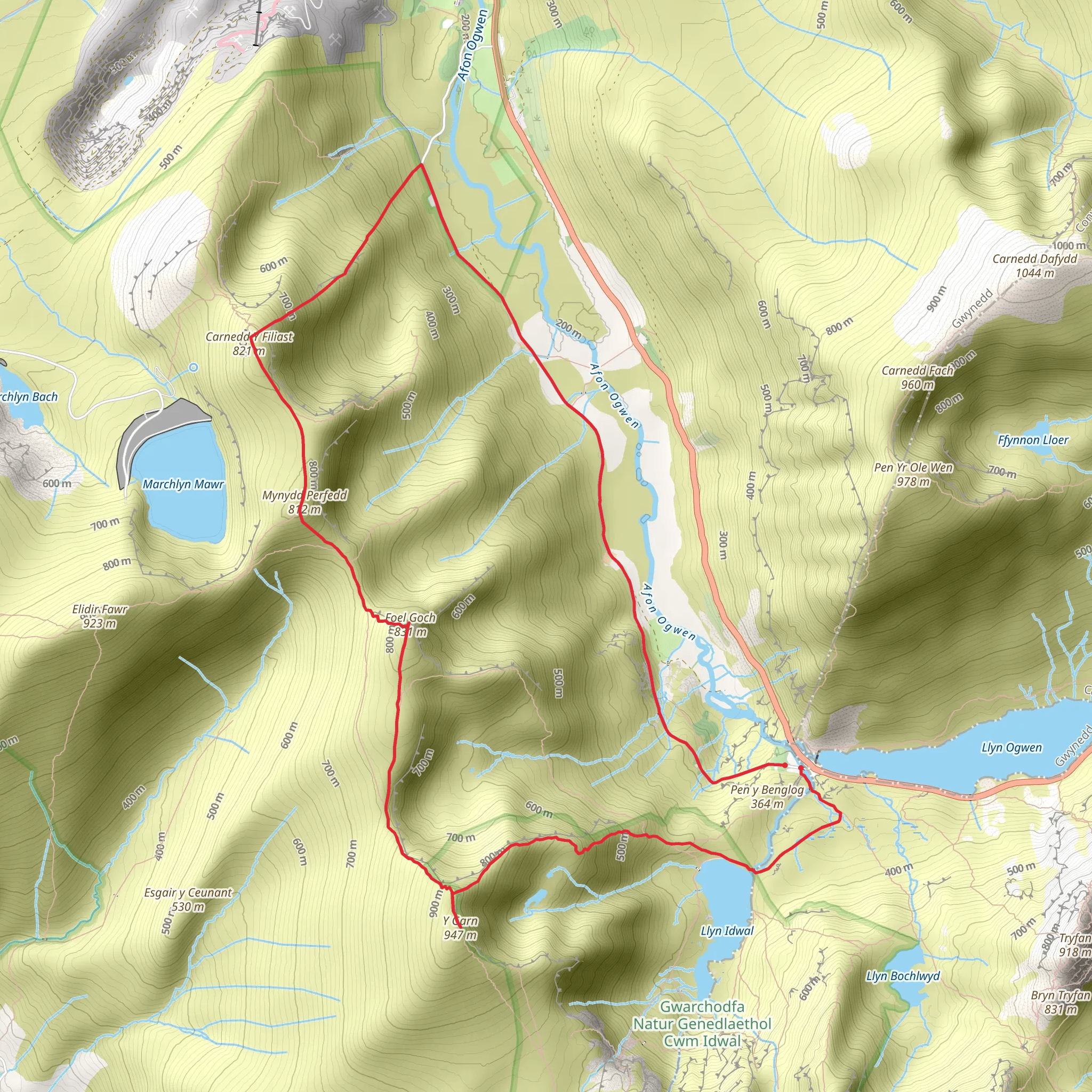 Y Garn and Carnedd y Filiast from Ogwen Cottage mobile static map