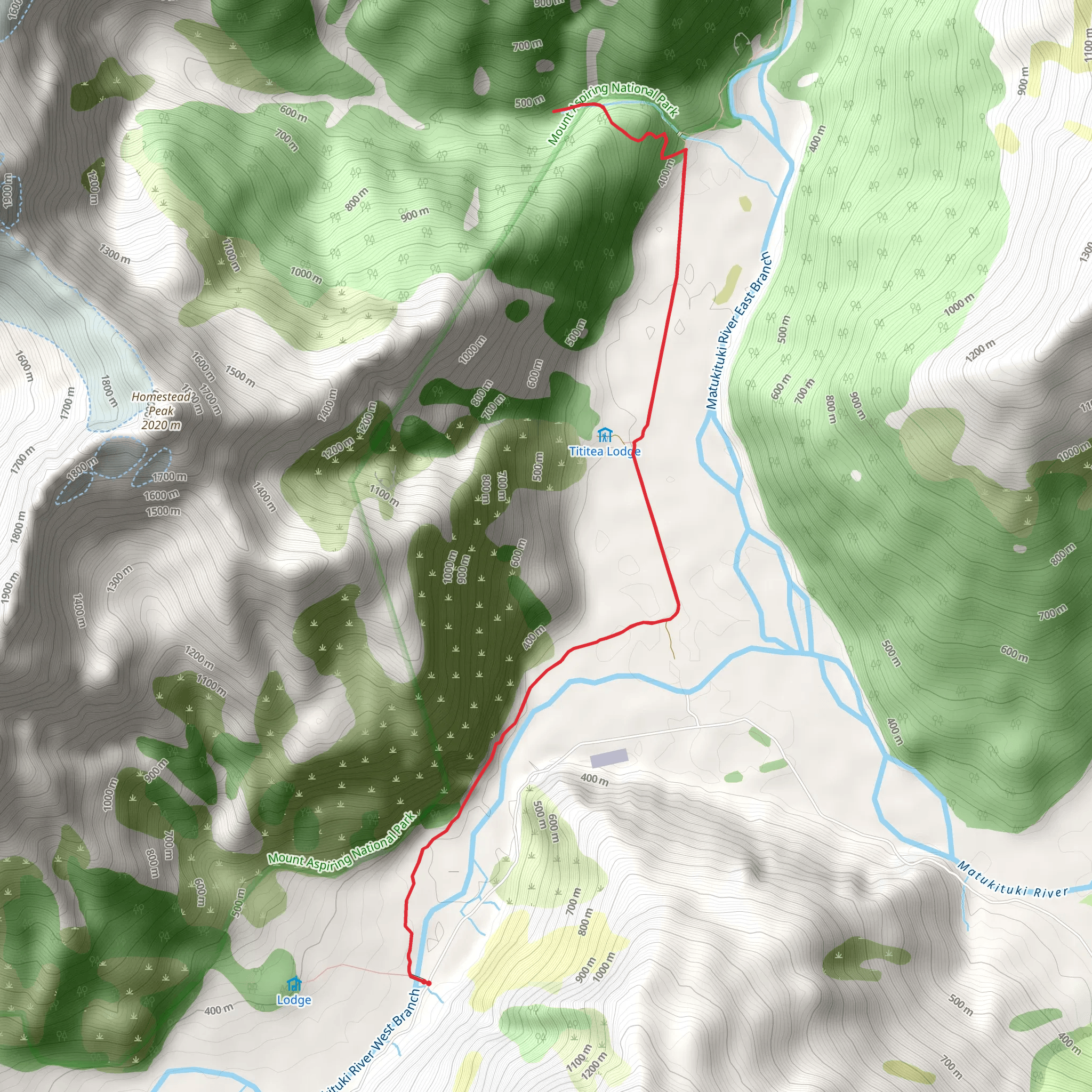 East Matukituki - Cameron Flat to Glacier Burn Track mobile static map