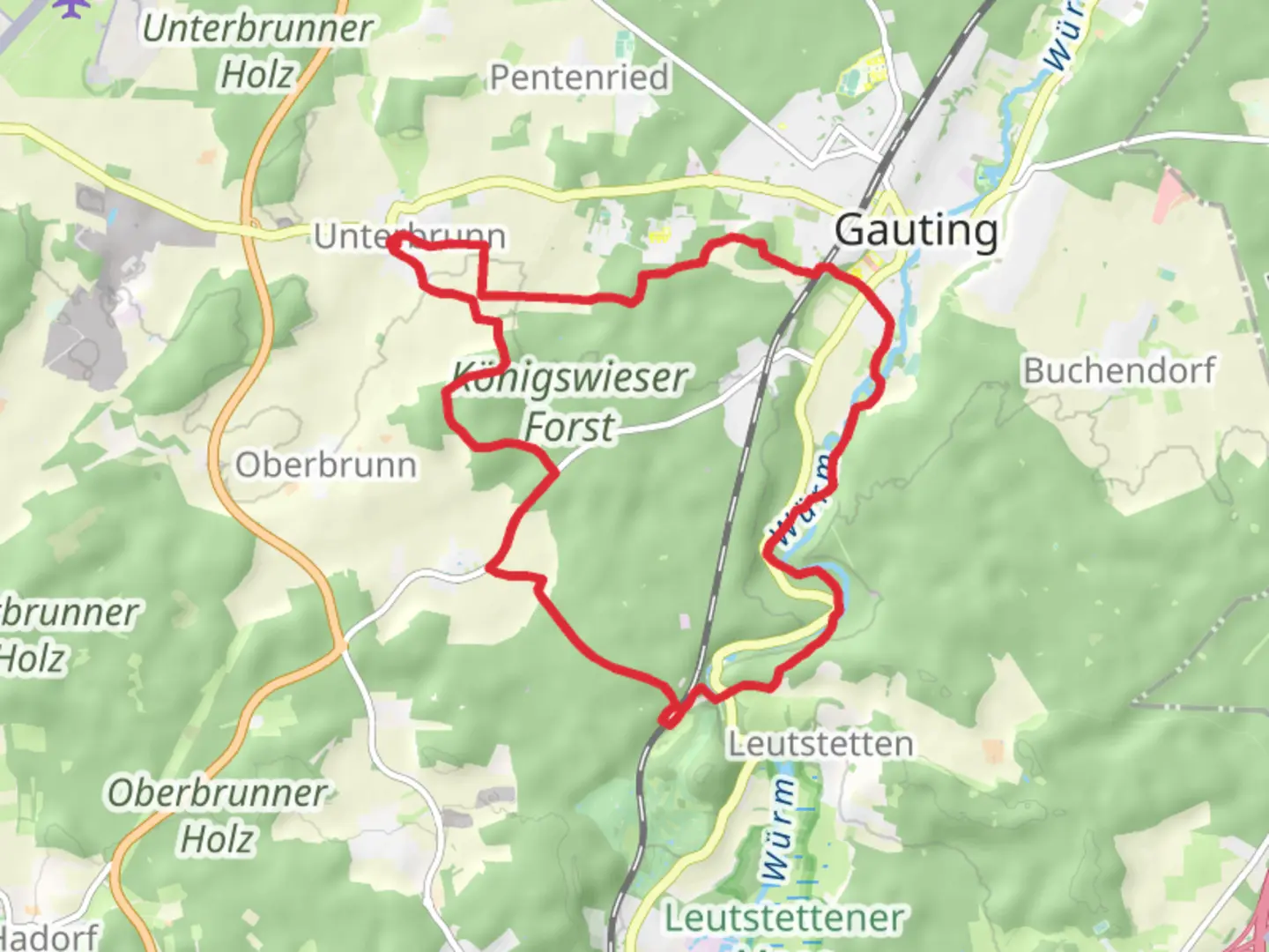 An image depicting the trail Unterbrunn and Ruine Karlsburg Loop and its surrounding area.
