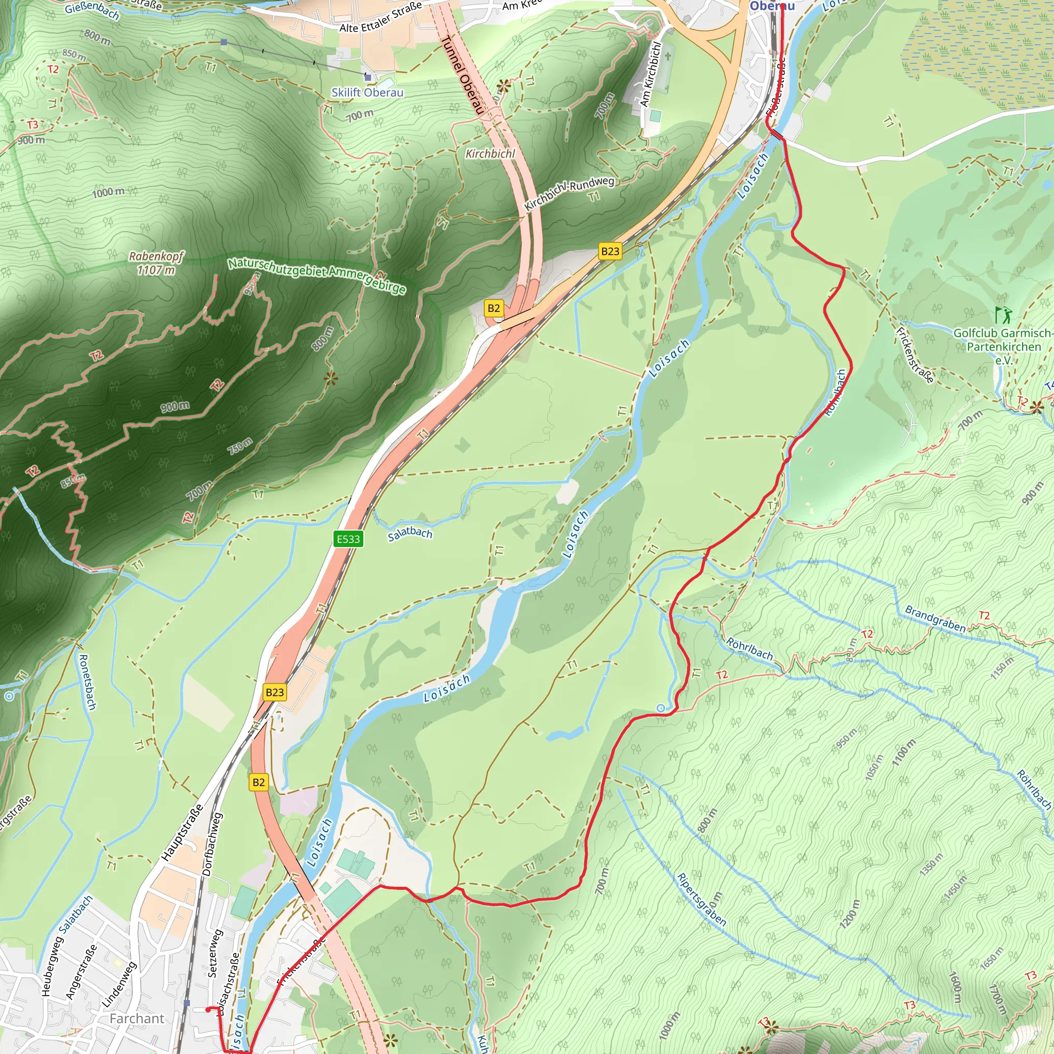 Oberau to Farchant Walk mobile static map
