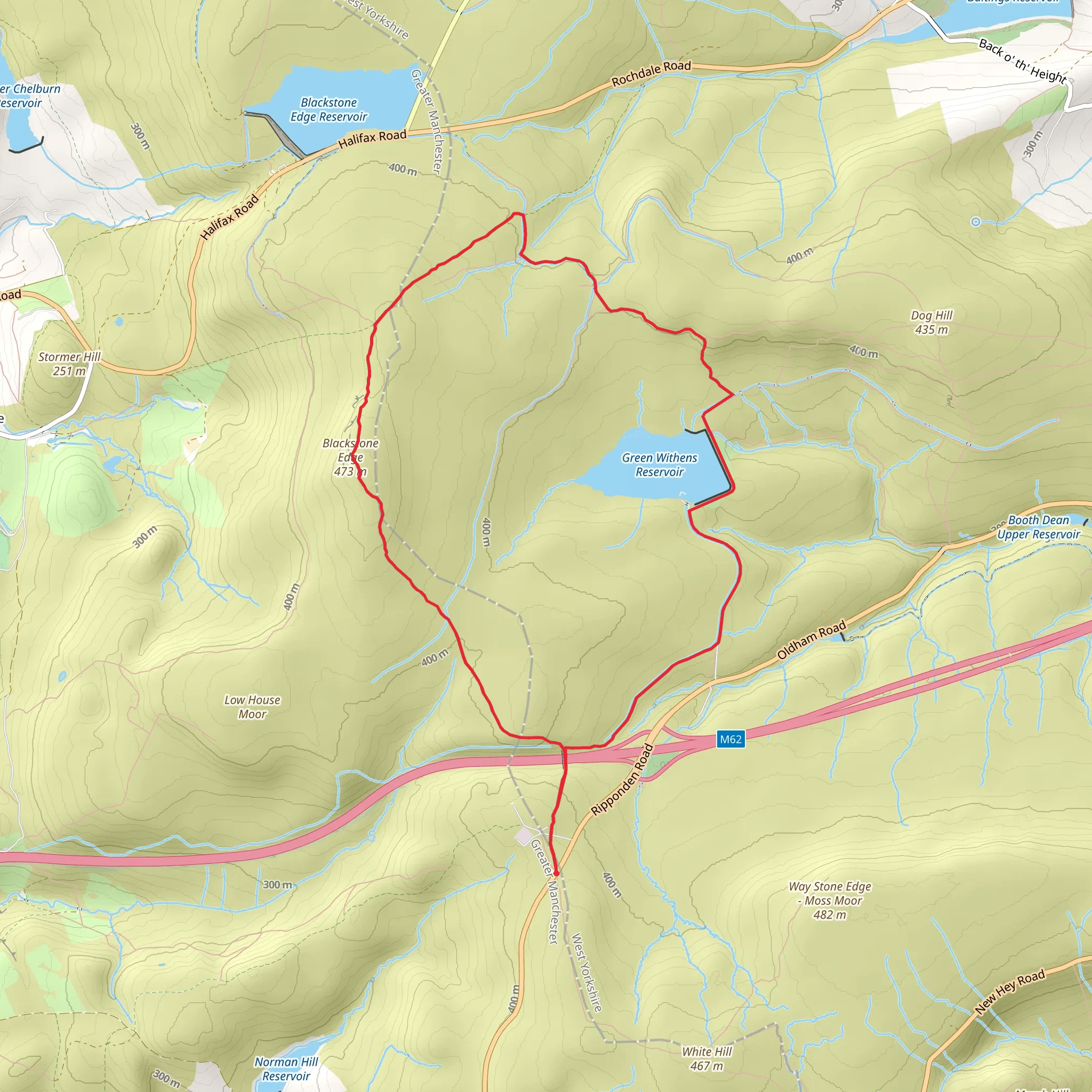 Blackstone Edge and Green Withens Reservoir Loop mobile static map
