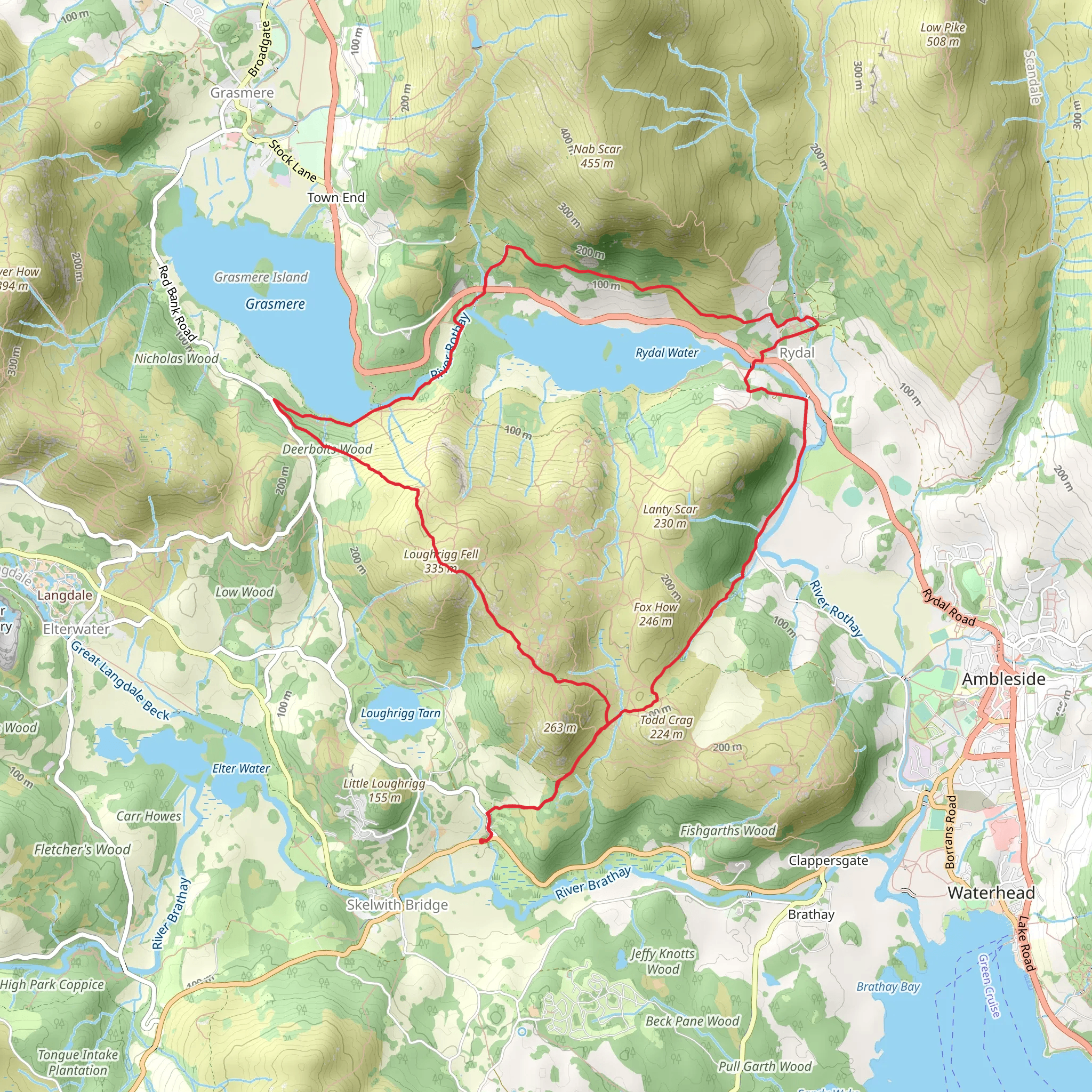 Grasmere, Rydal Water and Fieldfoot Wood Loop mobile static map