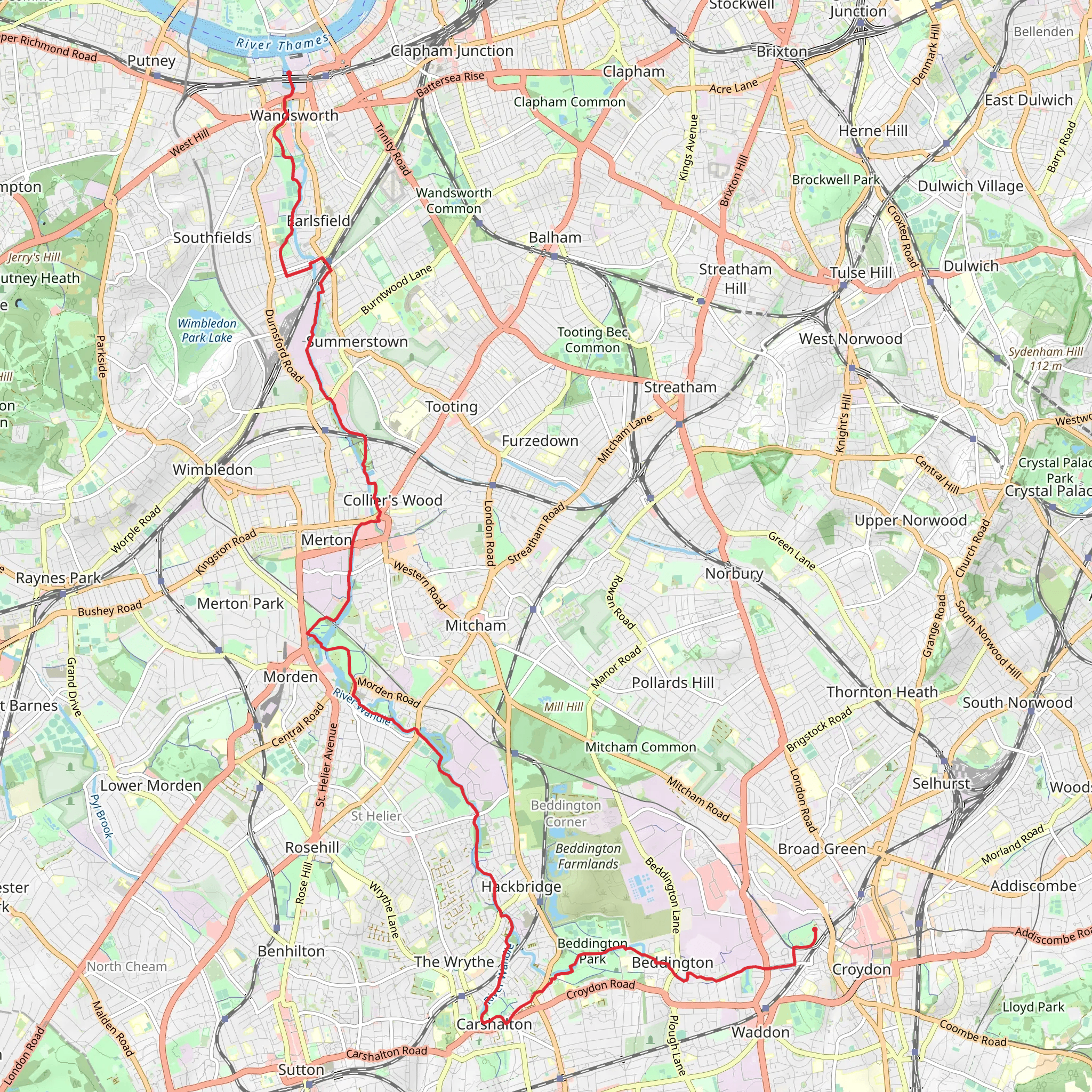 Croydon to Wandsworth Walk mobile static map