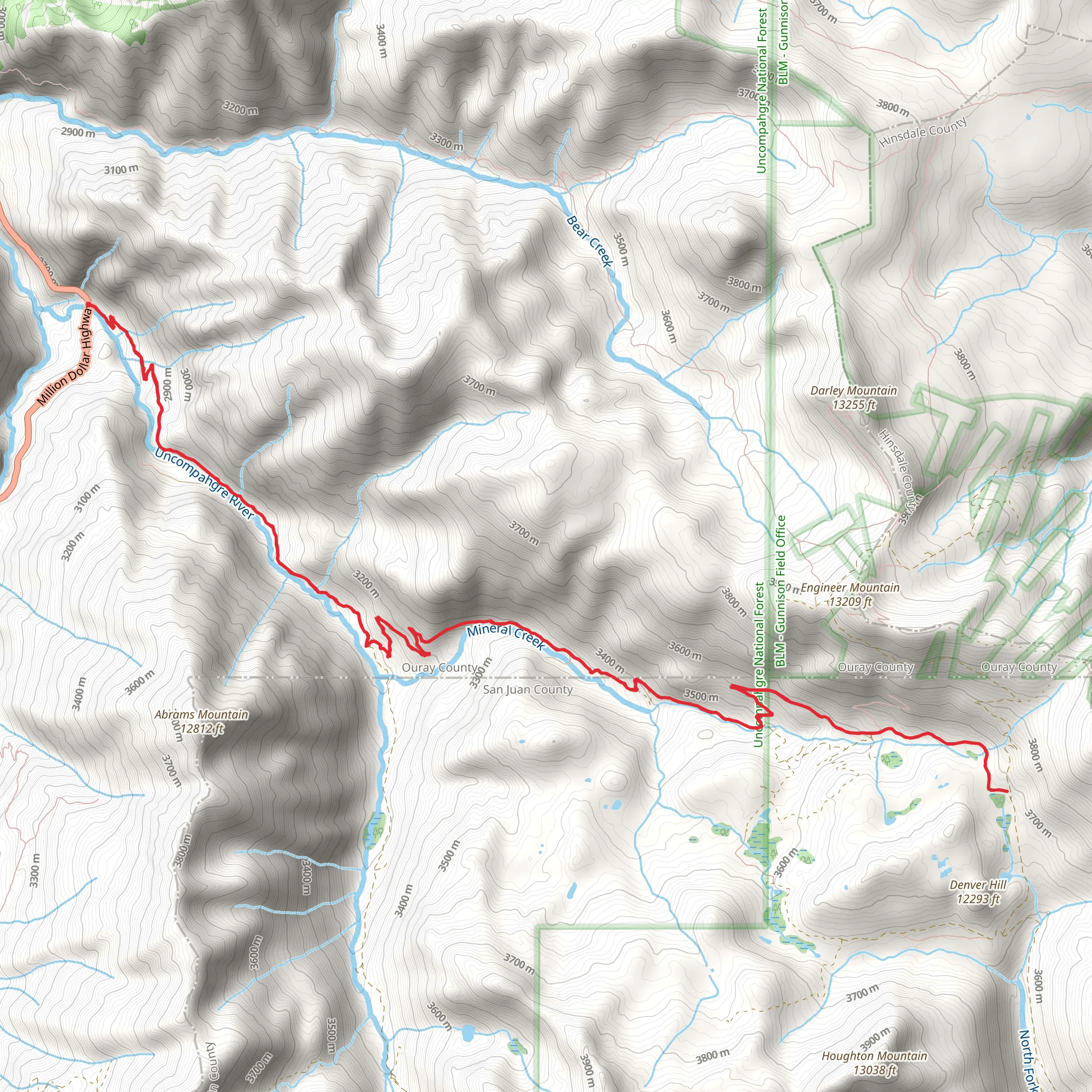 Walk along Uncompahgre River and Mineral Creek mobile static map