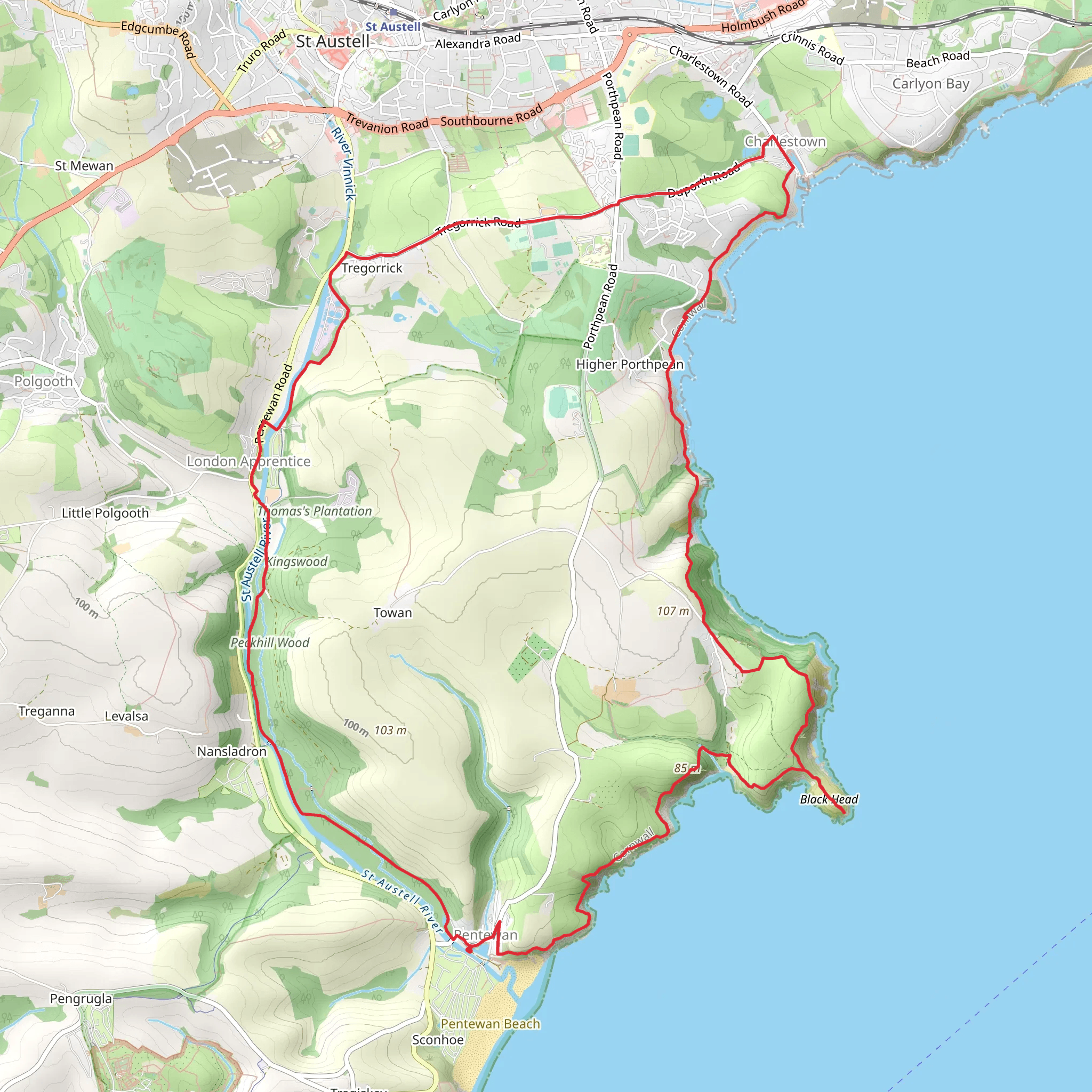 Pentewan, Charlestown and Tregorrick Loop mobile static map