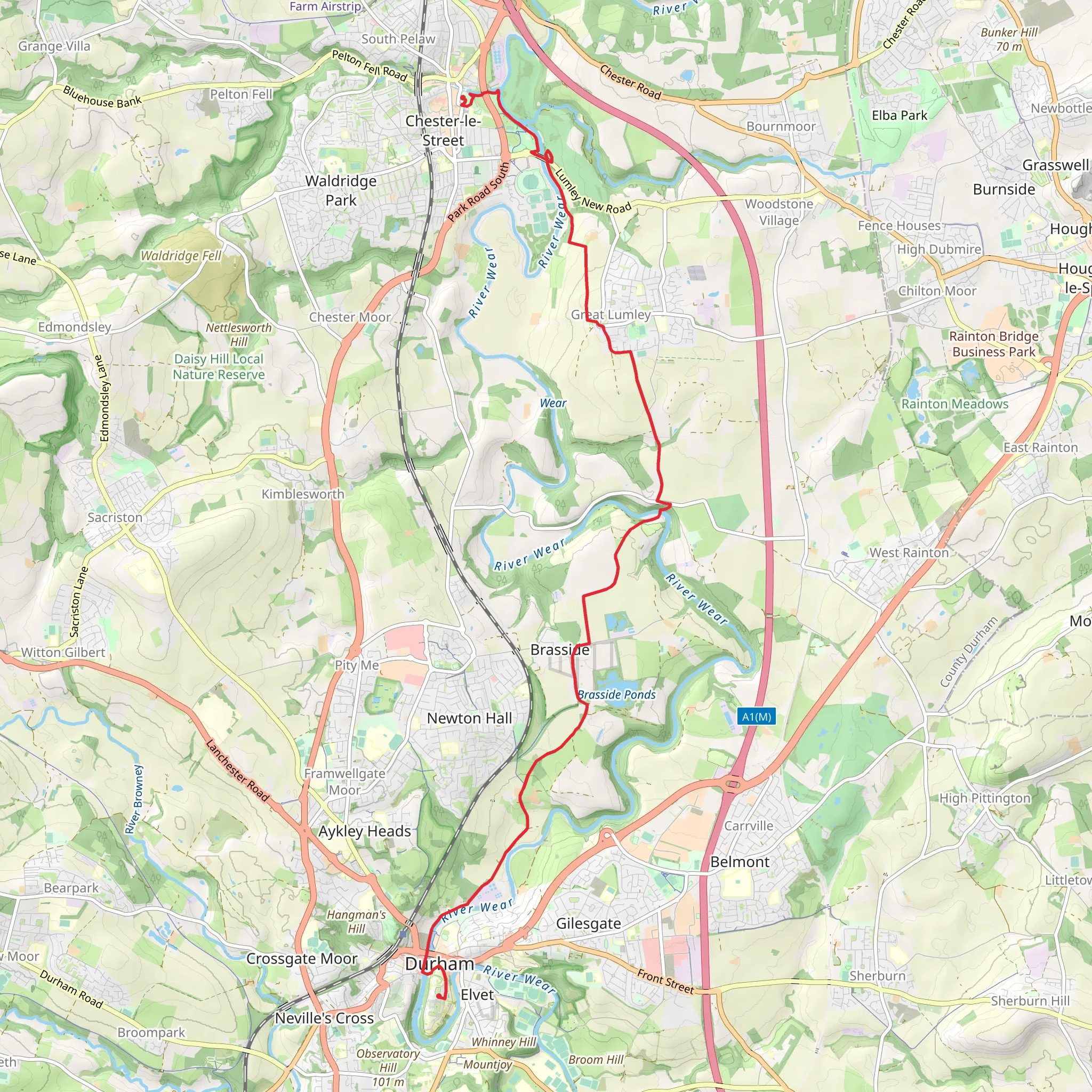River Wear and Great Lumley from Chester le Street to Durham Walk mobile static map