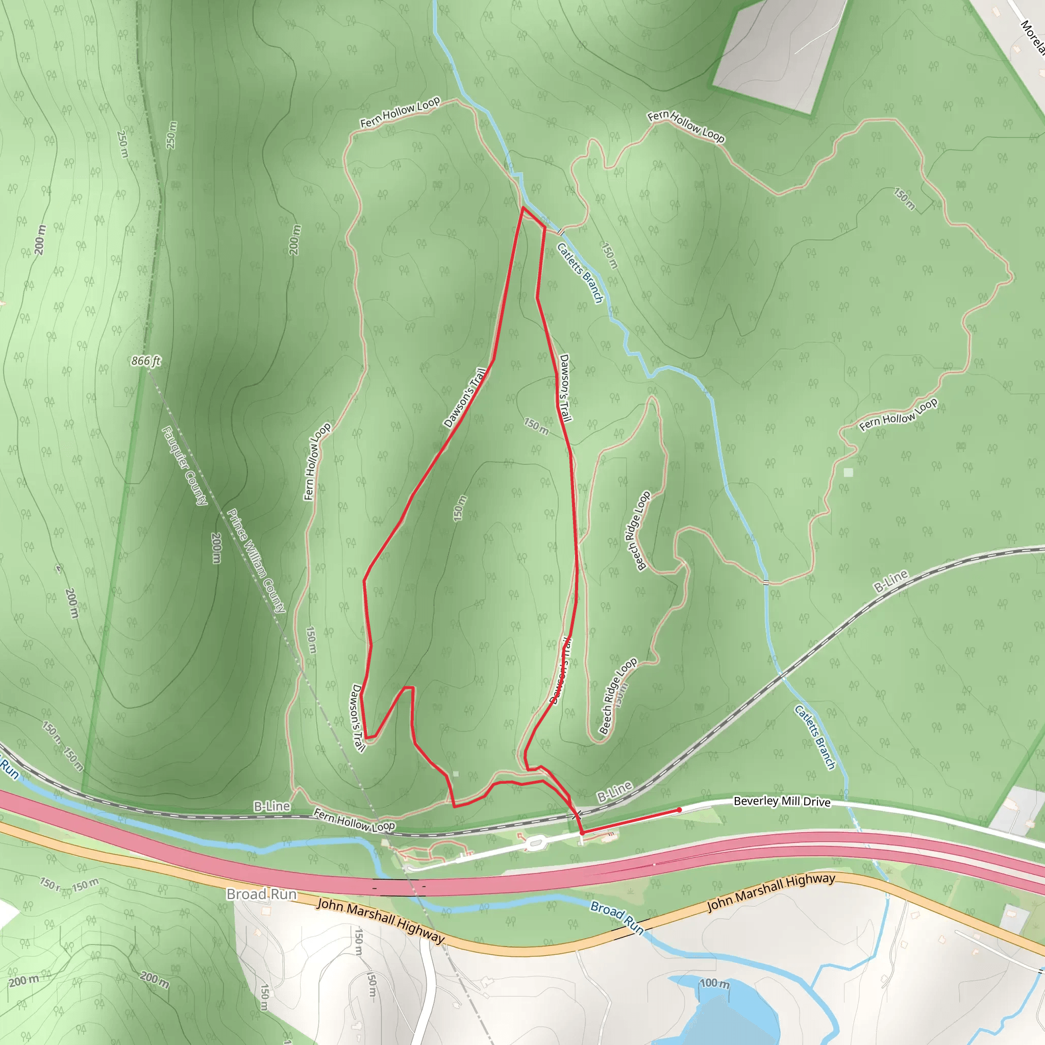 Dawson's and Fern Hollow Loop Trail mobile static map