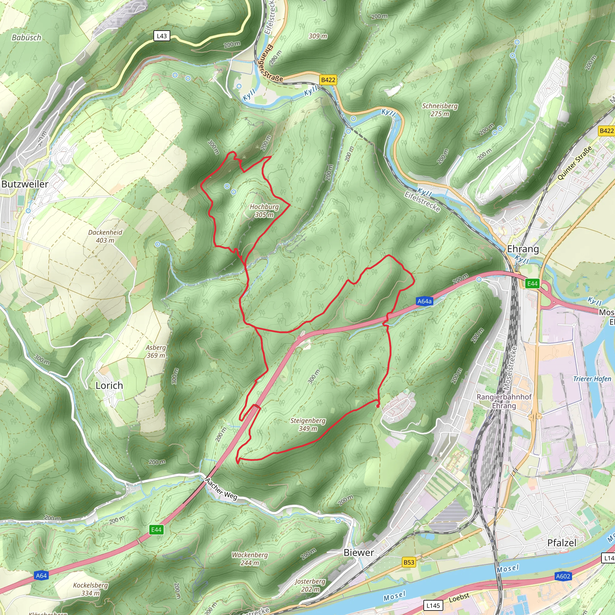 Trierer, Genoveva Hohle, Klausenhohle and Pfalzeler Wald Loop mobile static map