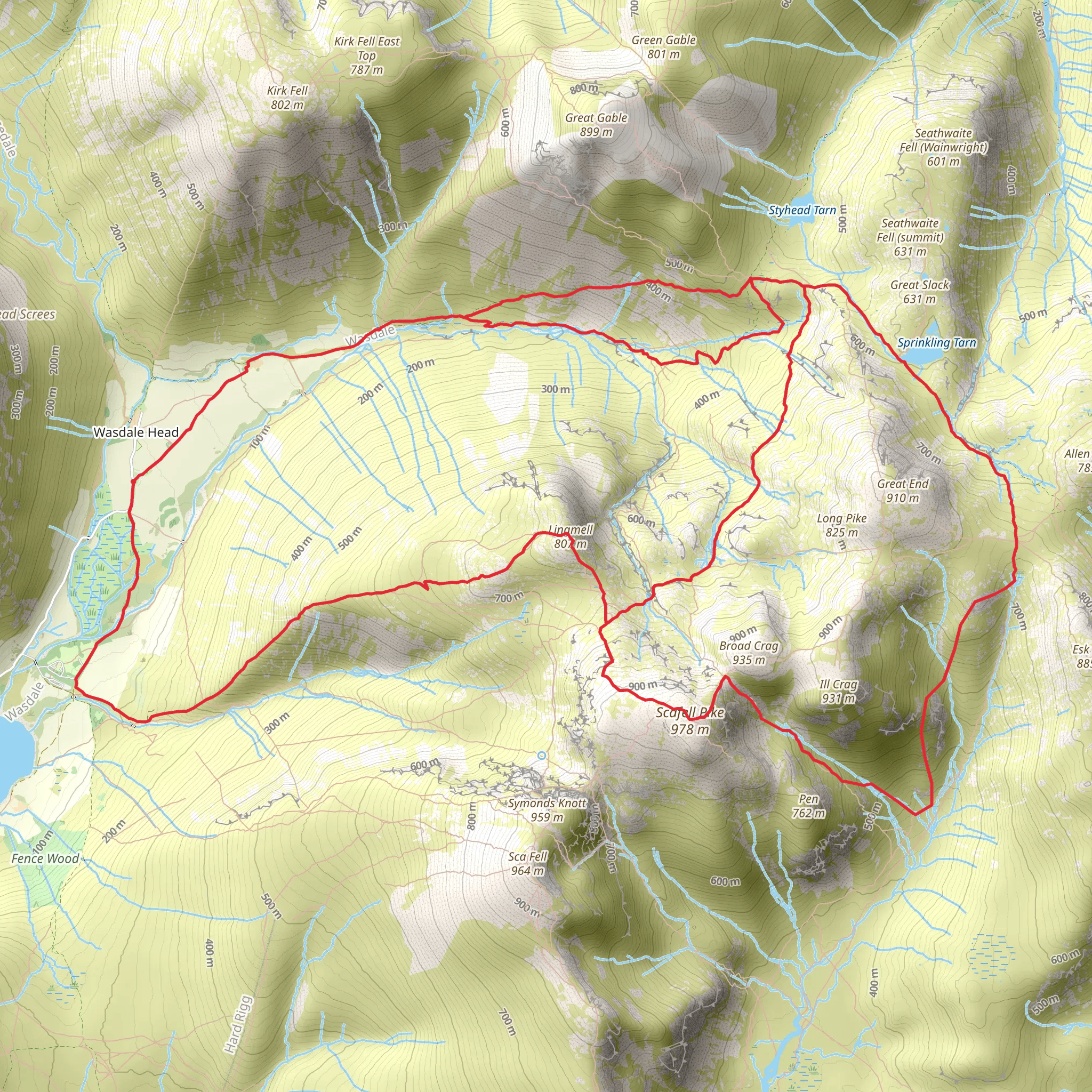 Scafell Pike and Lingmell Loop from Wasdale mobile static map