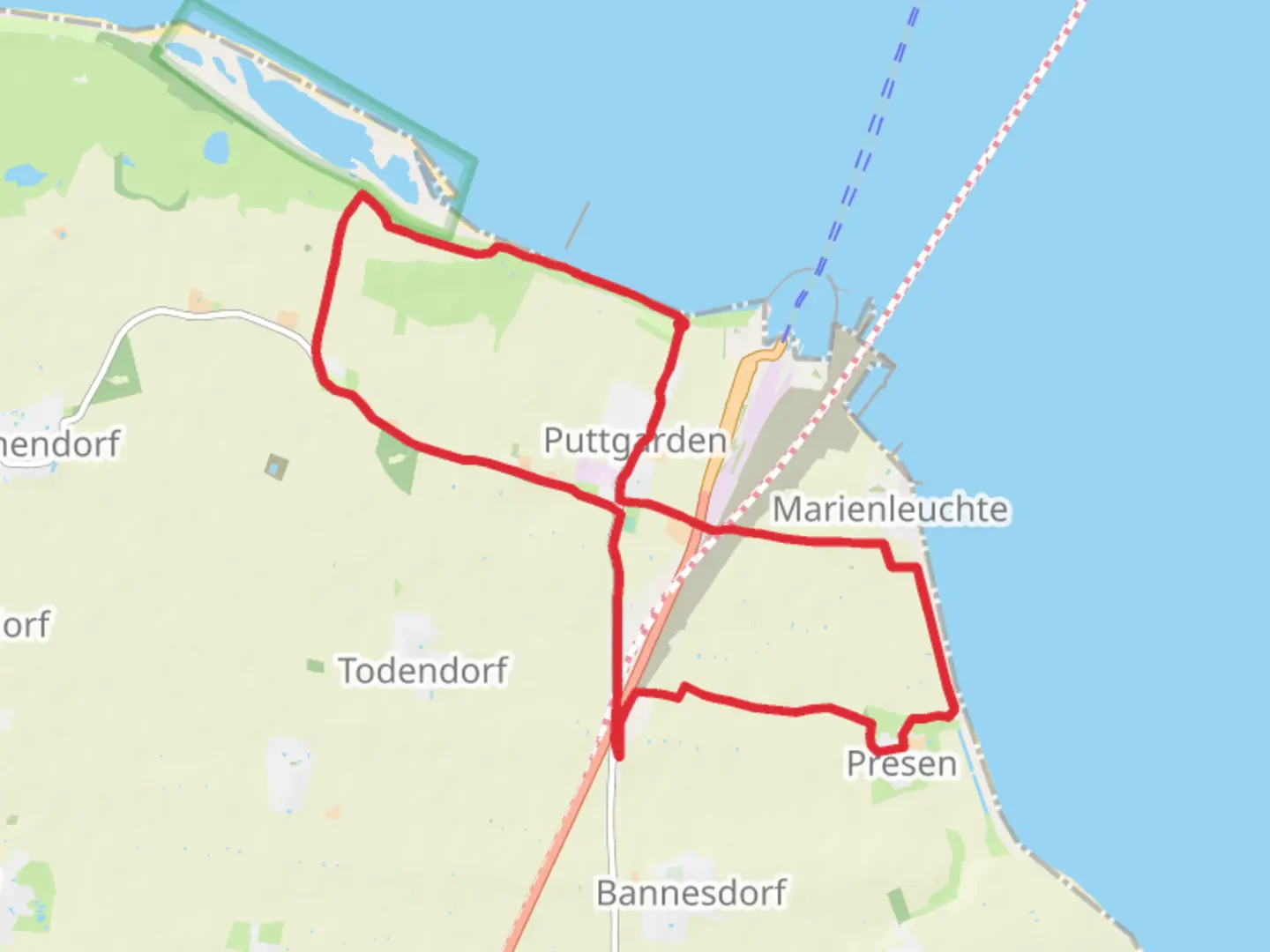 An image depicting the trail Puttgarden and Presen Loop and its surrounding area.