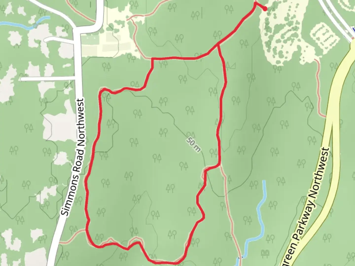 An image depicting the trail Simmons Road Northwest Loop - East and its surrounding area.