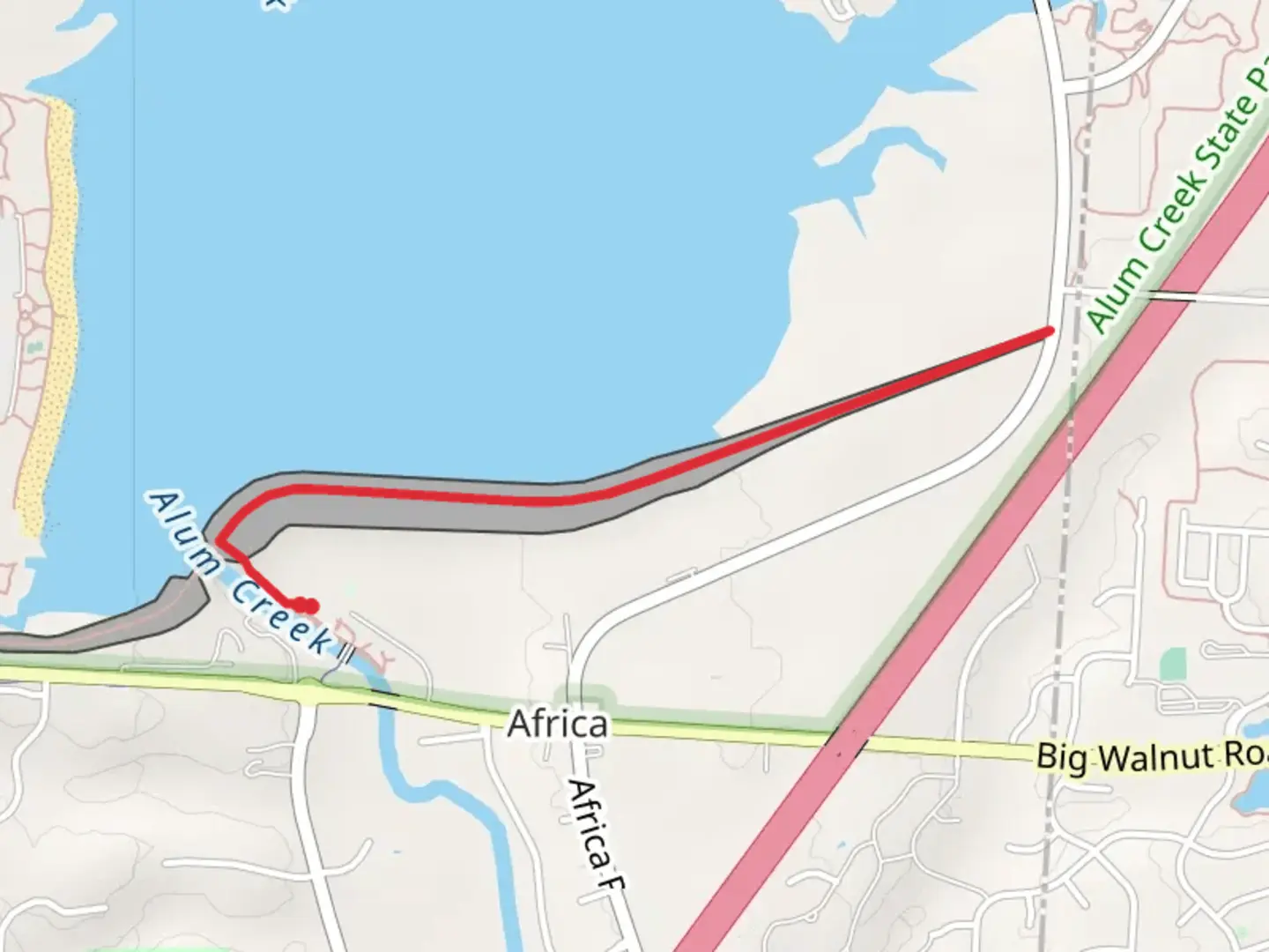 An image depicting the trail Alum Creek Walk and its surrounding area.