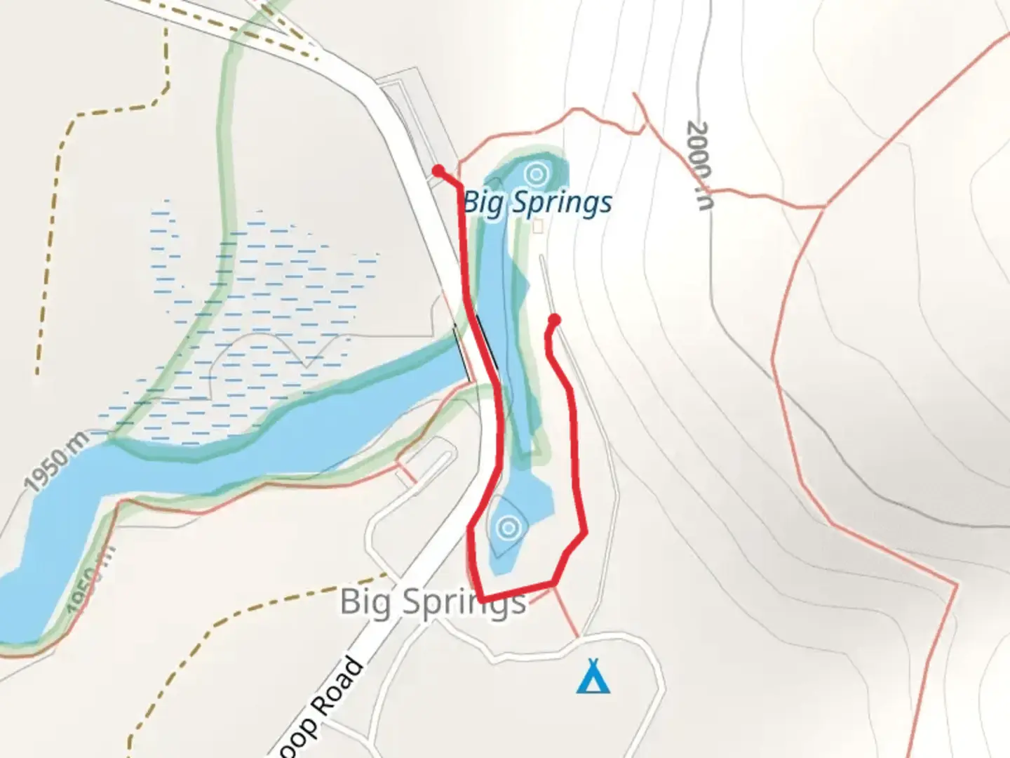 An image depicting the trail Big Springs Loop Road and its surrounding area.