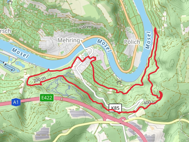 Wassertretbecken Mehring and Aussichtspunkt Felsenkreuzkanzet via Moselsteig
