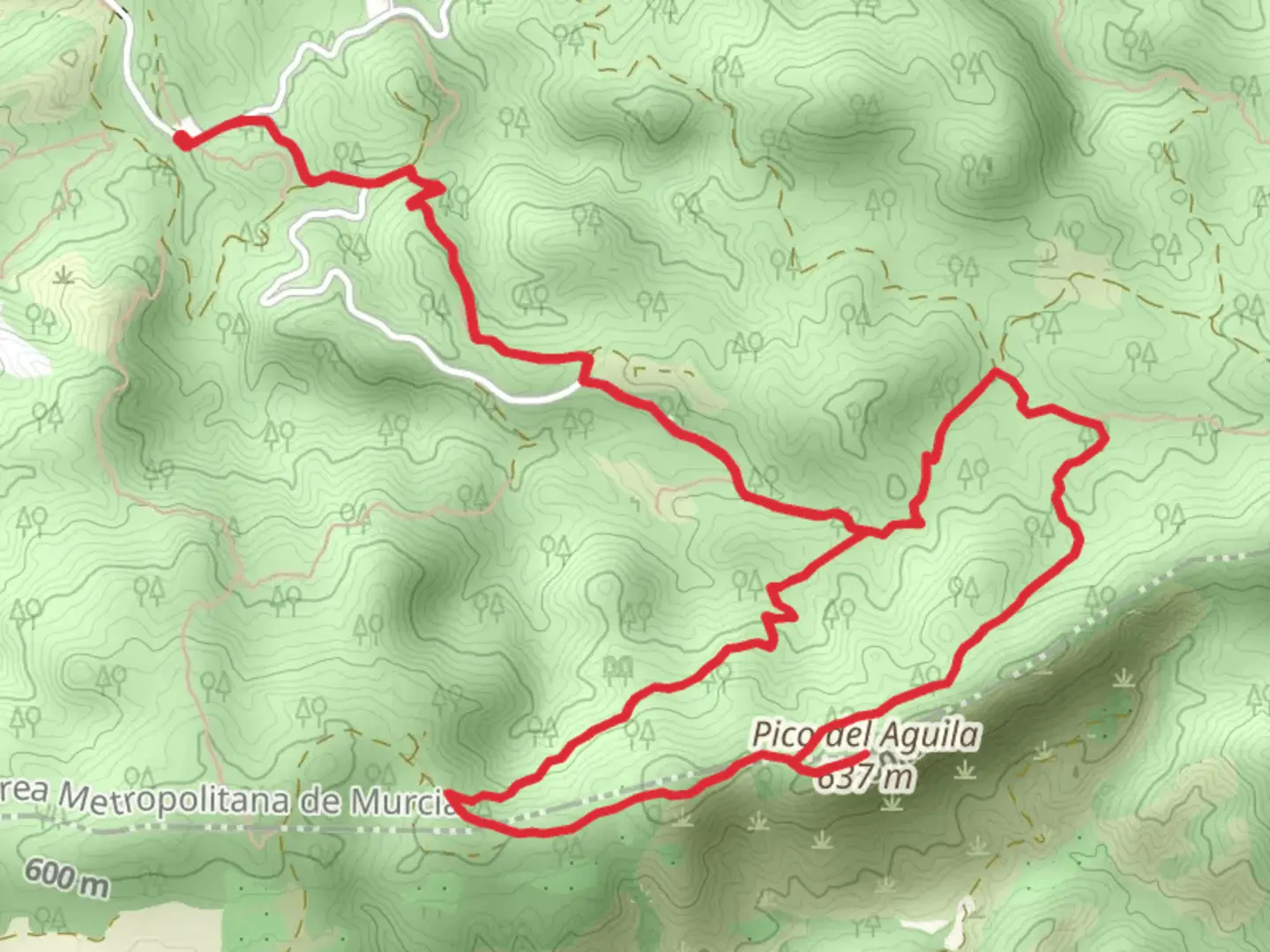 An image depicting the trail Pico del Águila Trail - Murcia PR MU 55 and its surrounding area.