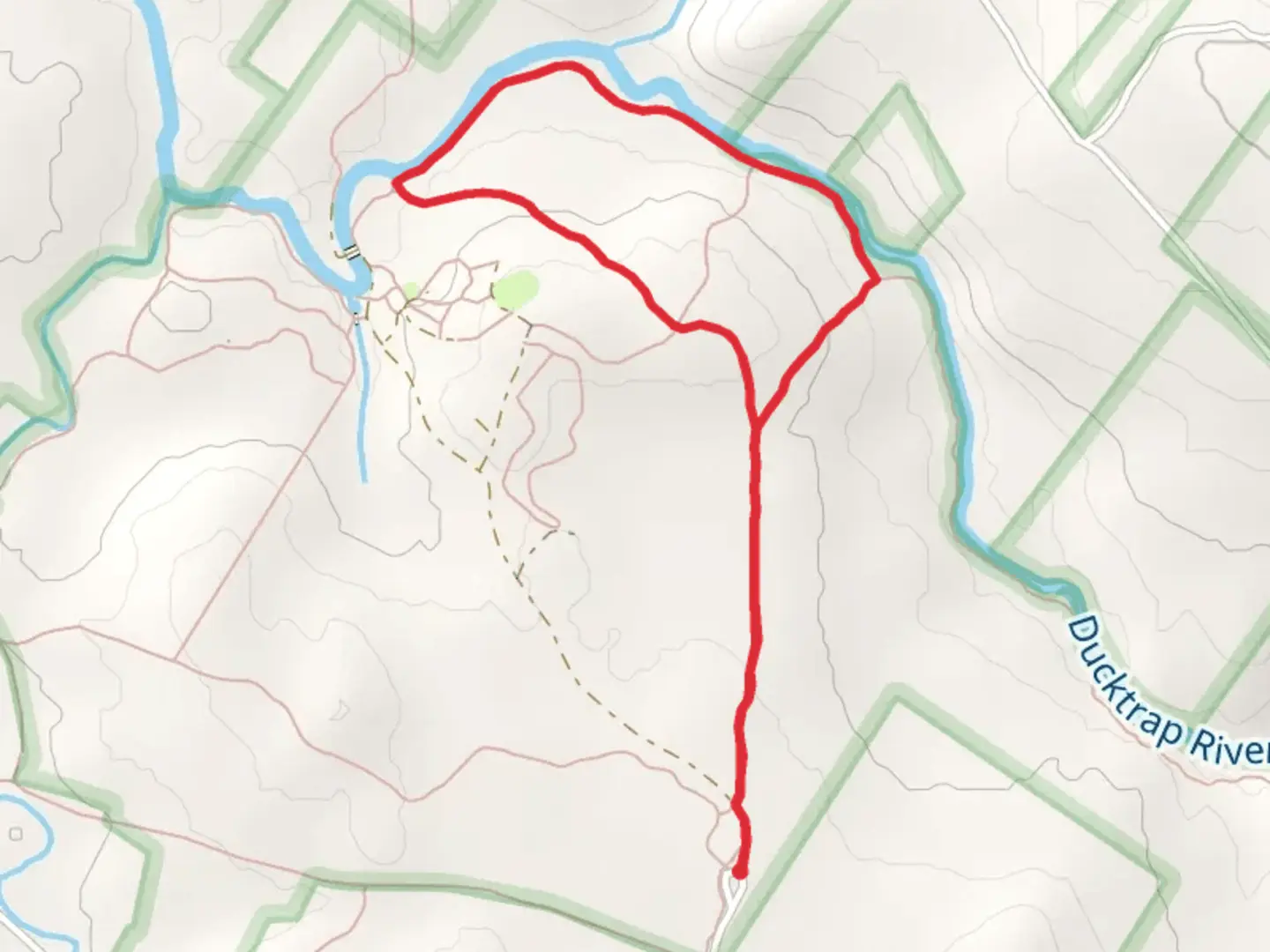 An image depicting the trail Ducktrap River Loop and its surrounding area.