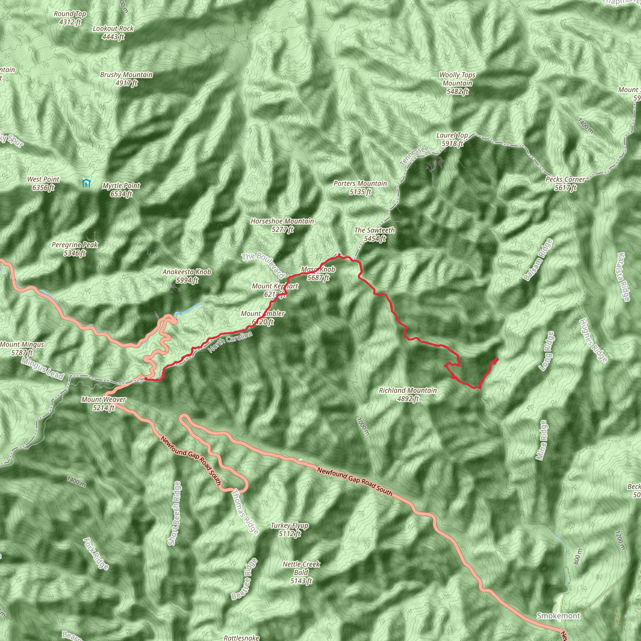 Appalachian, Charlies Bunion and Dry Sluice Gap Trail mobile static map