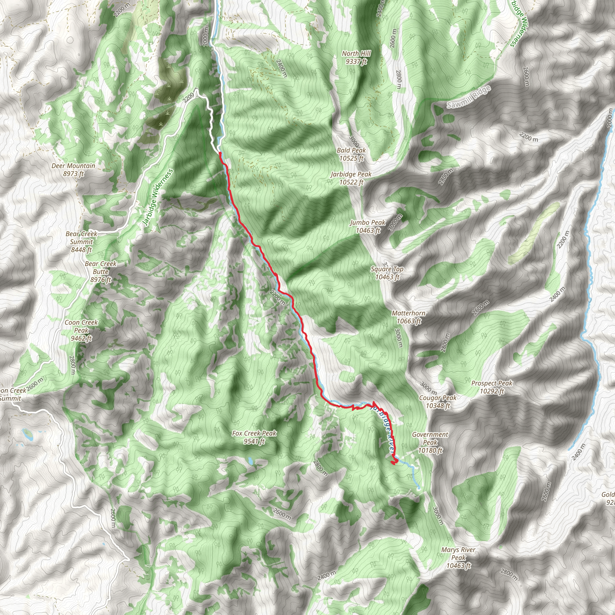Jarbidge River Trail - Short mobile static map