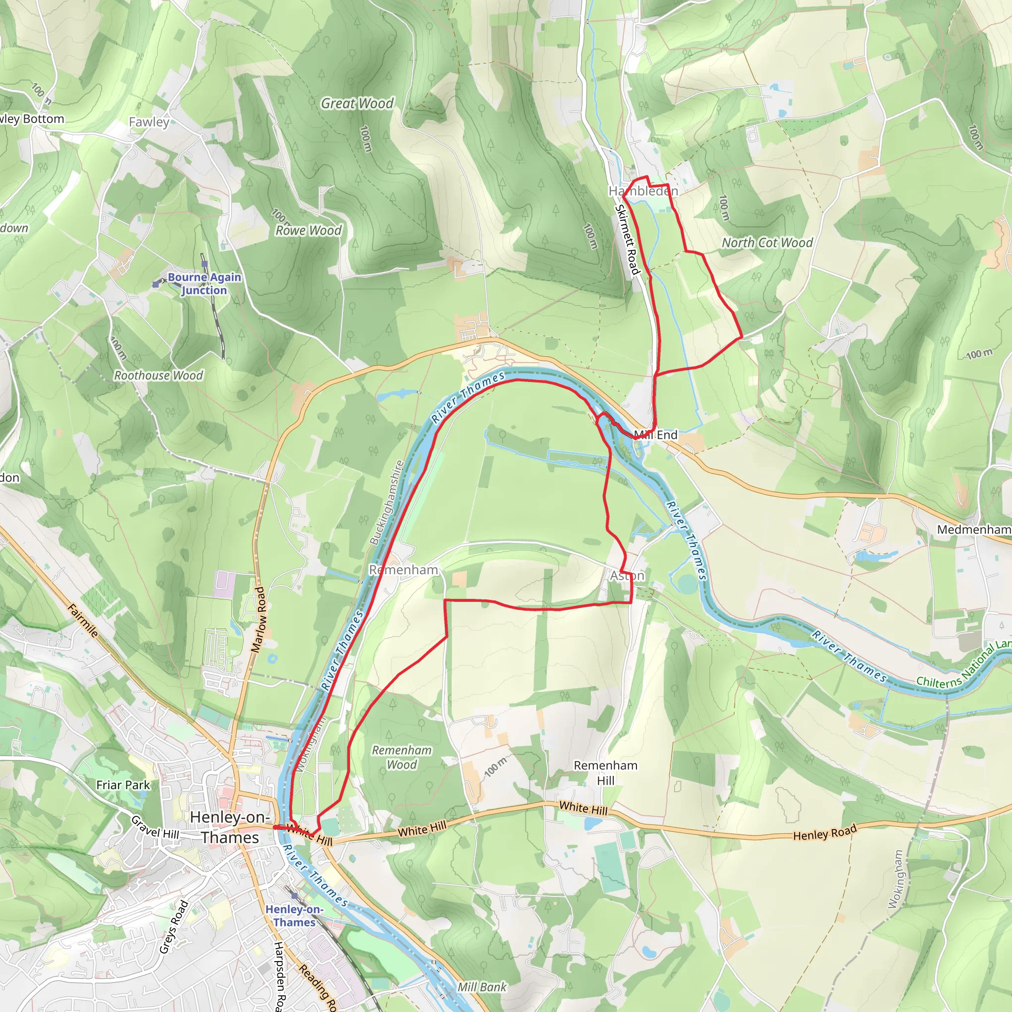 River Thames and Hambleden from Henley-on-Thames mobile static map