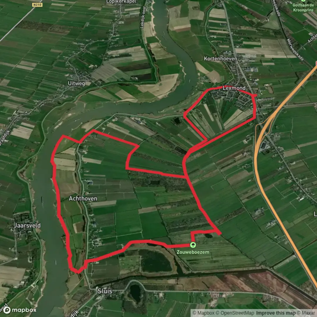 An image depicting the trail Lexmond, Achthoven and Uiterwaarden Loop and its surrounding area.