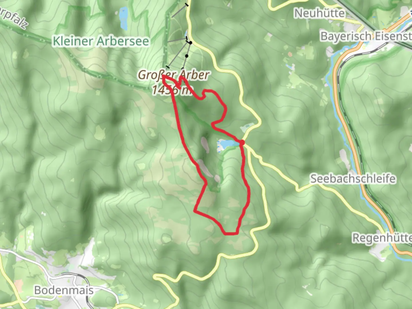 An image depicting the trail Großer Arbersee via Bodenmais Arbersee and Zwiesel - Arber and its surrounding area.