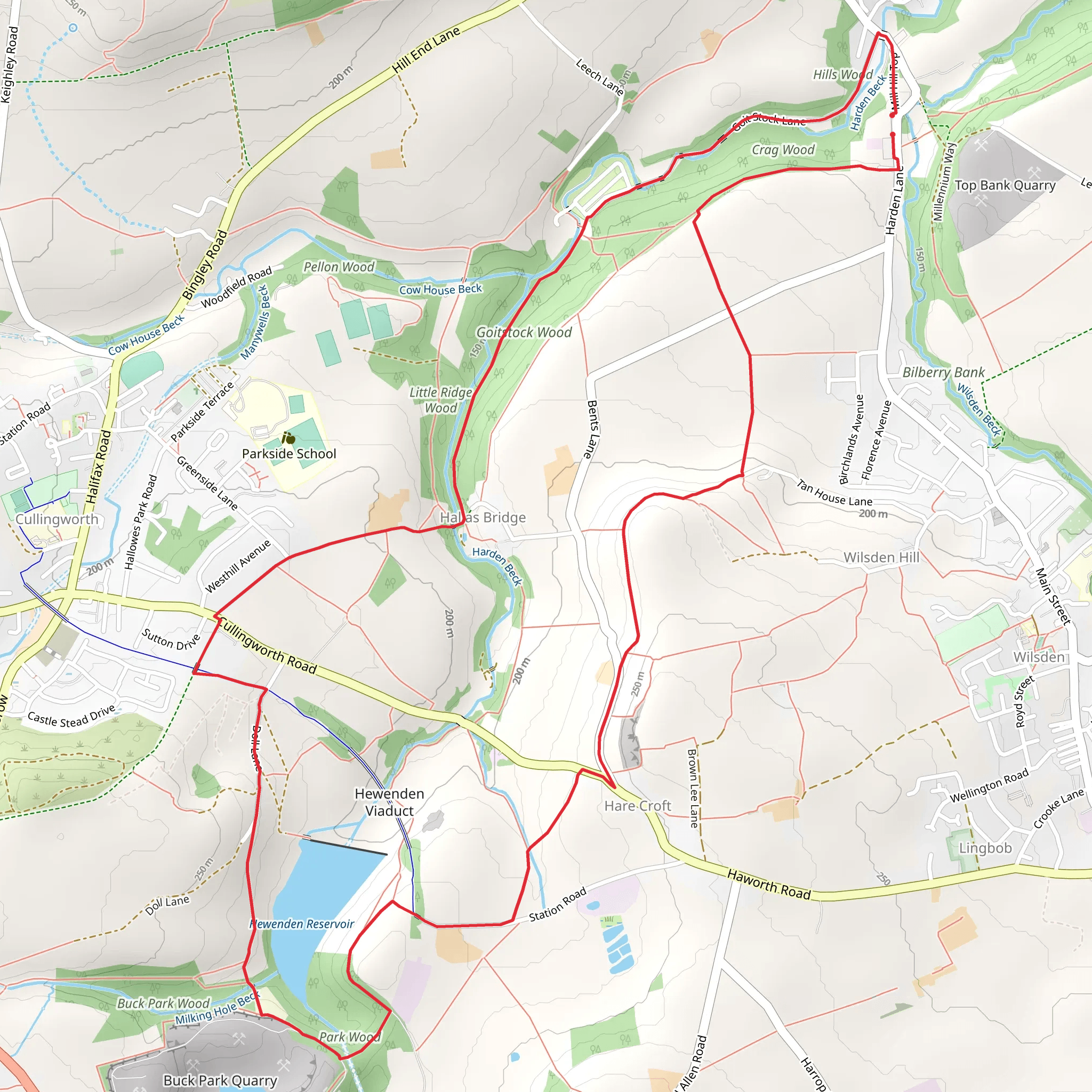 Crag Wood and Hewenden Reservoir Loop mobile static map
