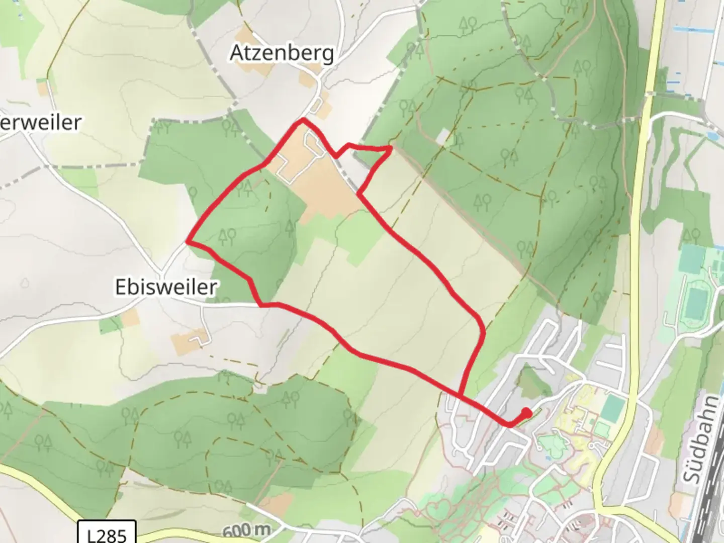 An image depicting the trail Hohkreuzkapelle Loop and its surrounding area.
