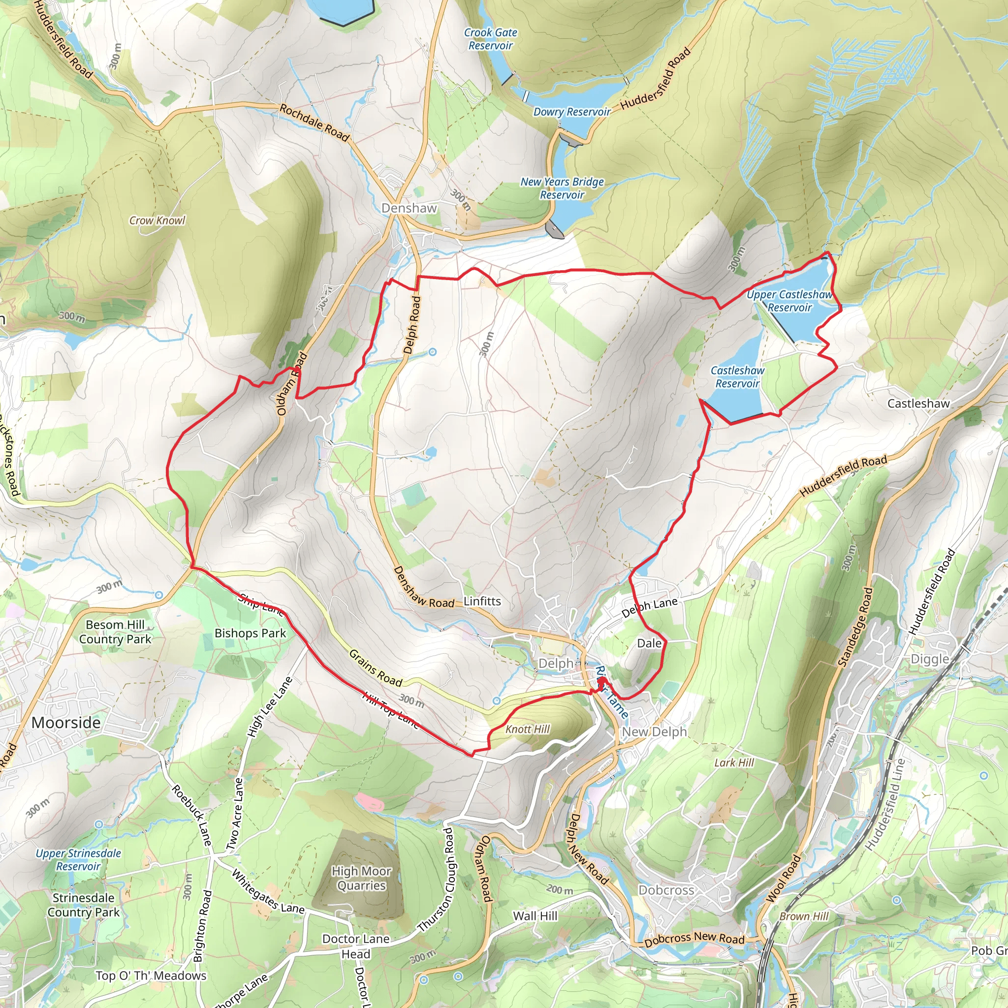 Upper Castleshaw Reservoir and Castleshaw Reservoir and Crompton Circuit mobile static map