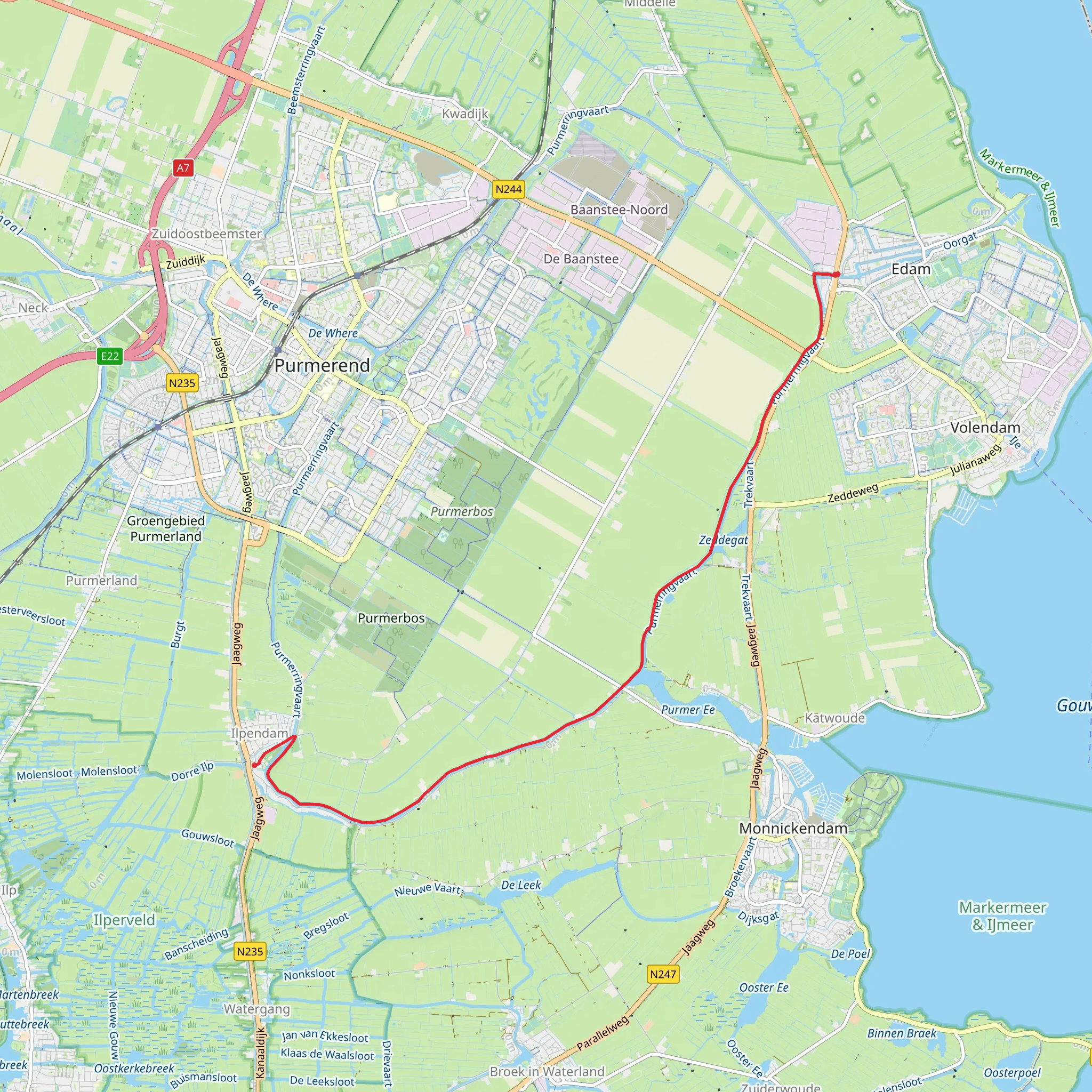 Edam to Ilpendam via Hekken Route mobile static map
