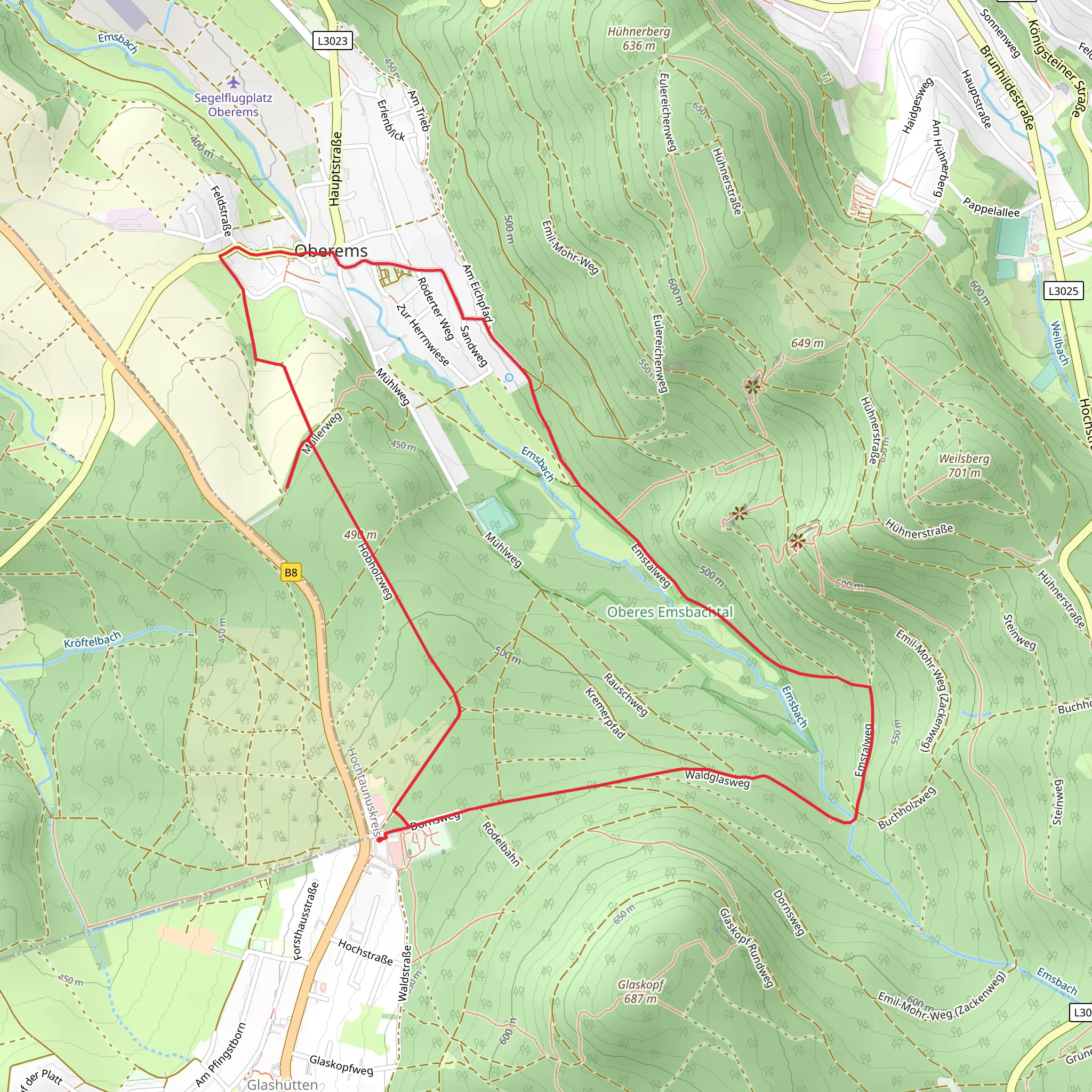 Emstalweg, Waldglasweg and Hobholzweg mobile static map