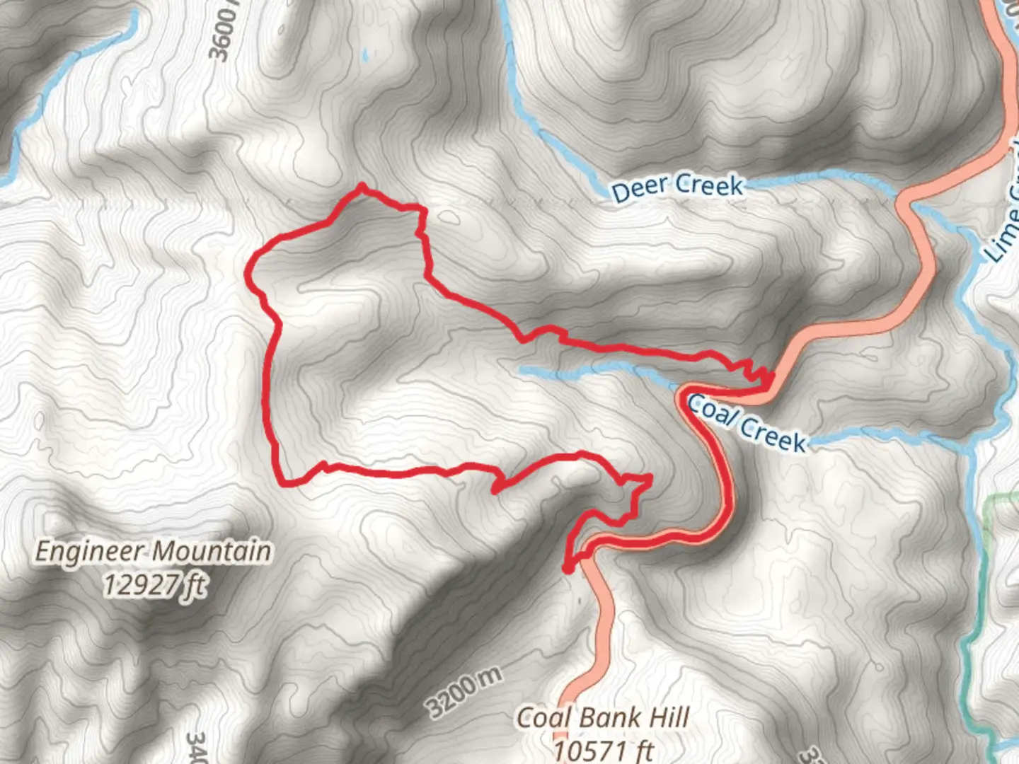 An image depicting the trail Engineer Mountain and Coal Creek Loop Trail and its surrounding area.