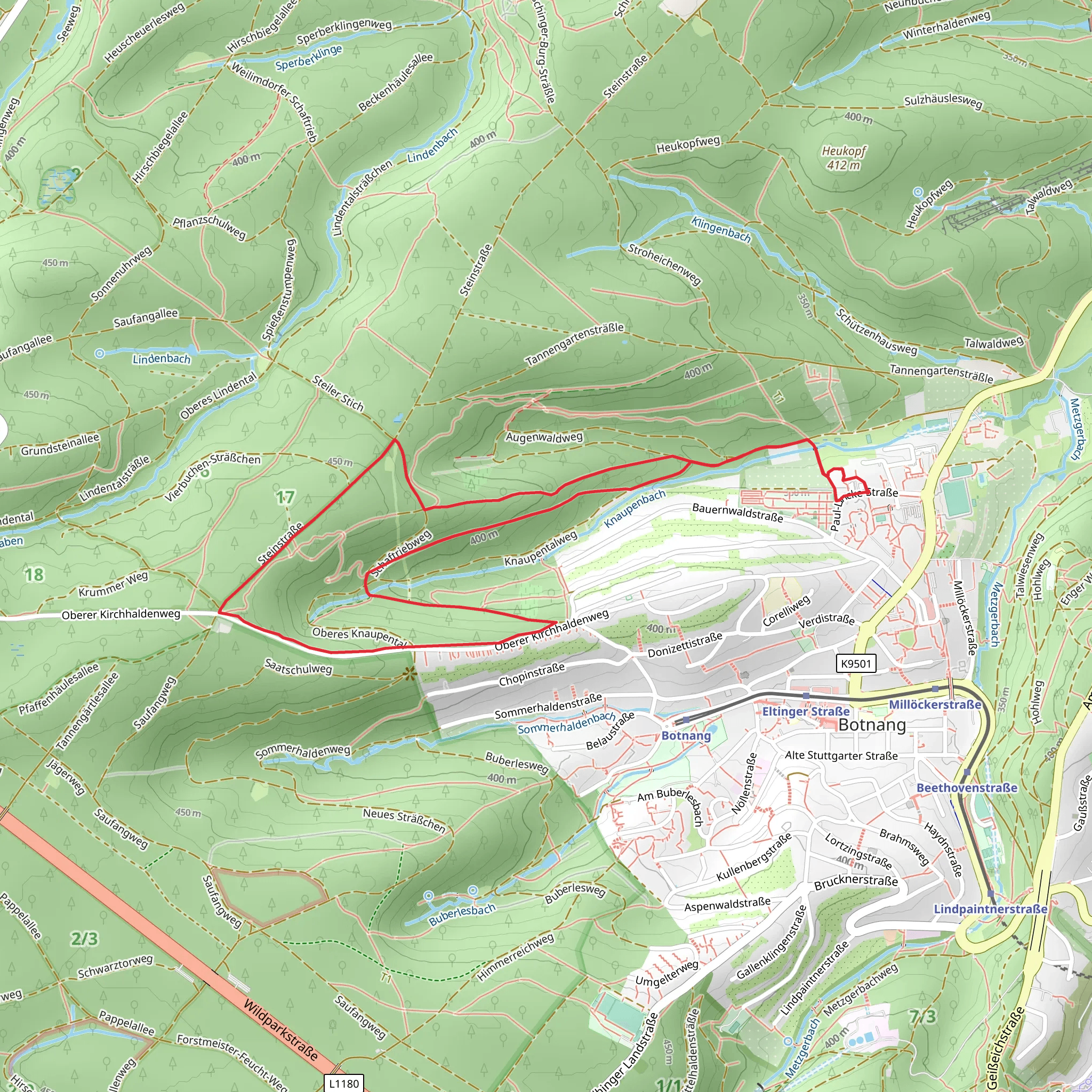 Vom Schloss zum Schloessle and Botnang Trail mobile static map