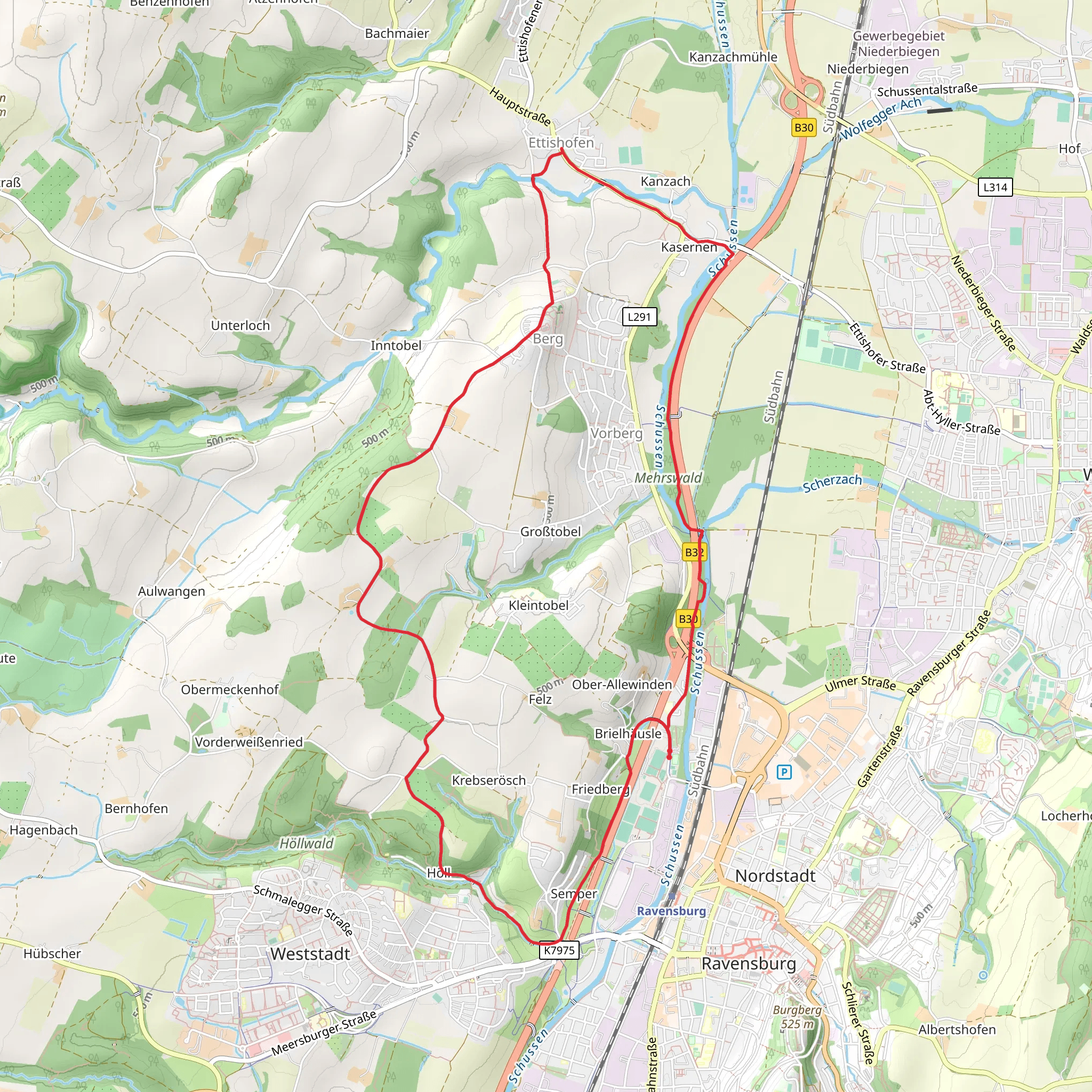 Aulendorf Ravensburg and Ravensburg - Hoechsten mobile static map