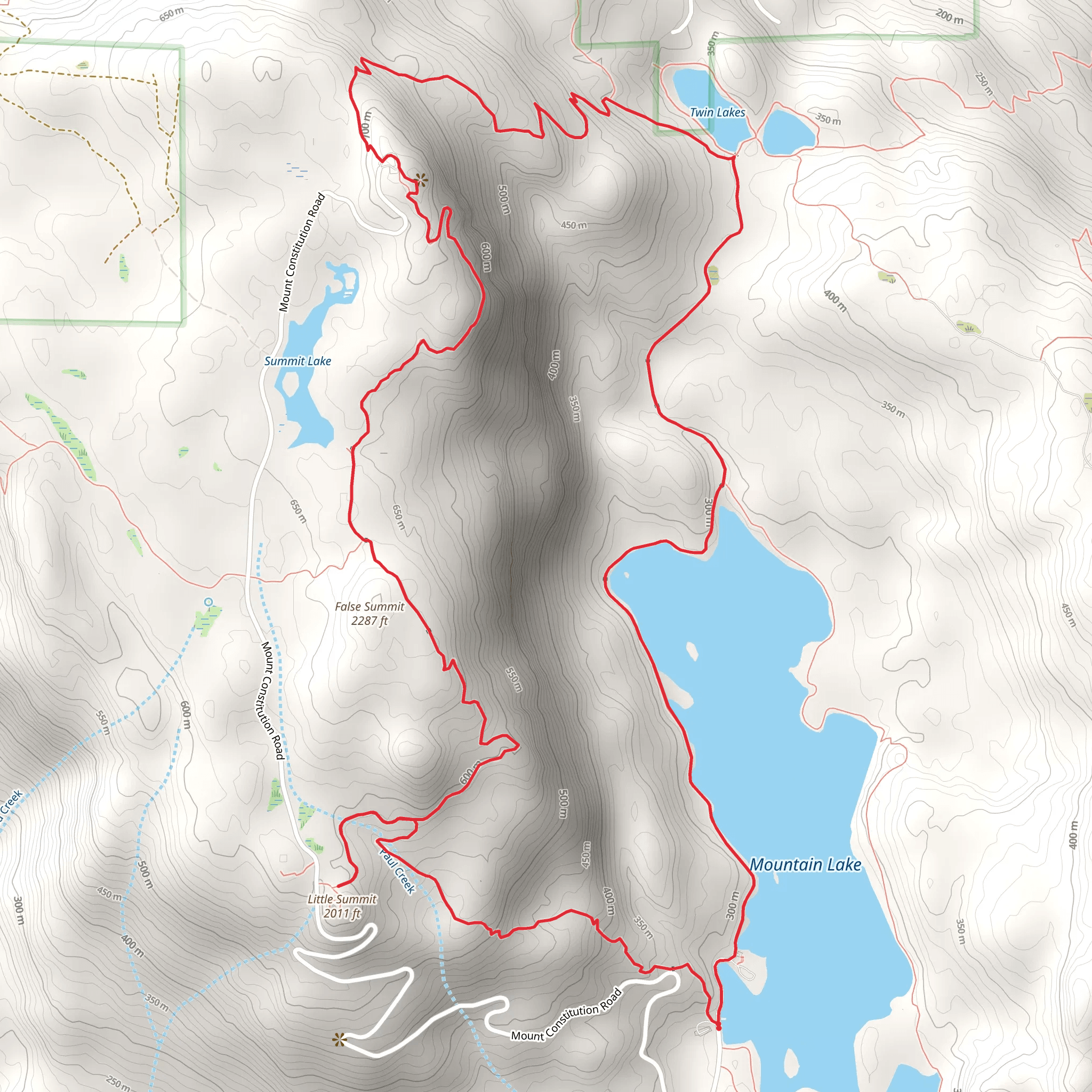 Mount Constitution, Mountain Lake Loop Trail and Little Summit Trail mobile static map