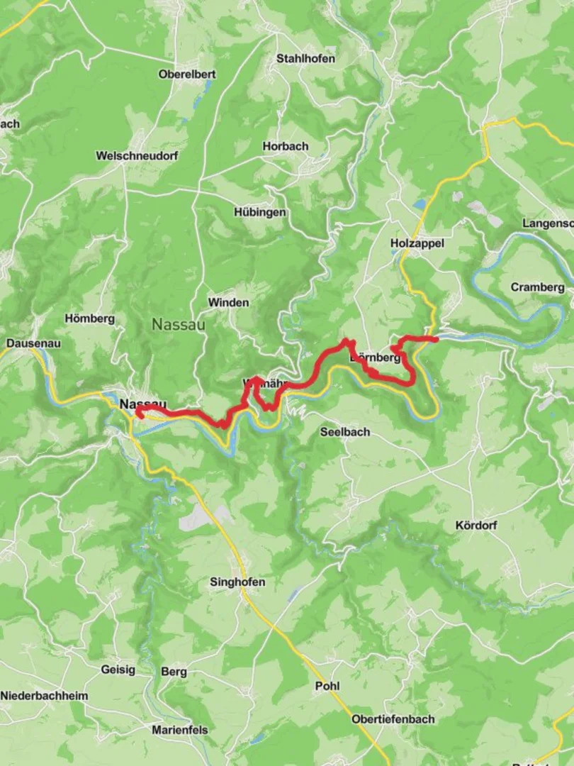 An image depicting the trail Nassau to Laurenburg Walk via Lahn and its surrounding area.