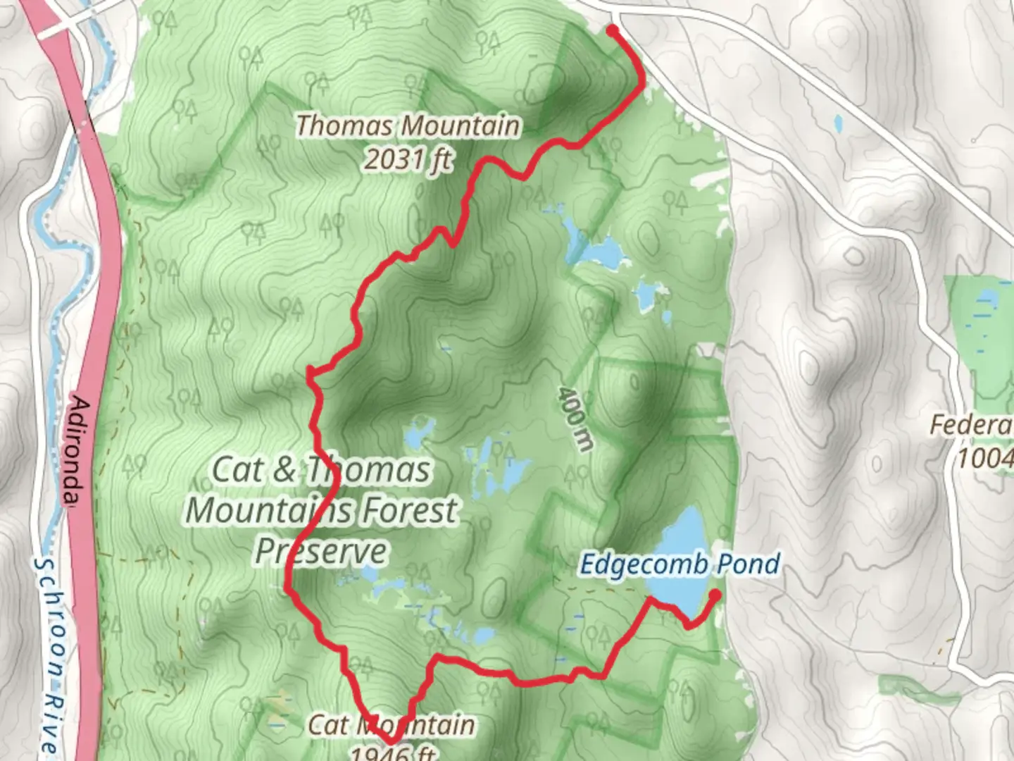 An image depicting the trail Thomas Mountain, Cat Mountain and Edgecomb Pond Trail and its surrounding area.