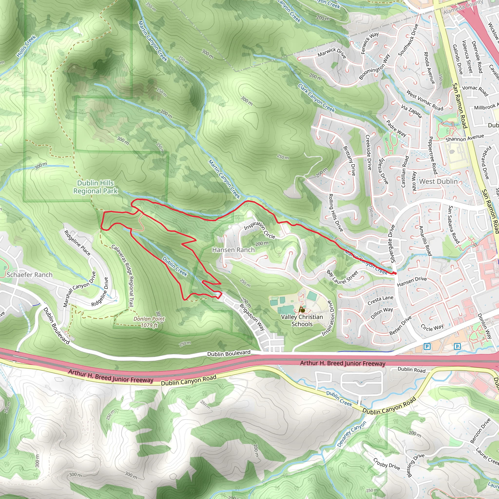Dublin Creek Loop via Martin Canyon Creek Trail mobile static map