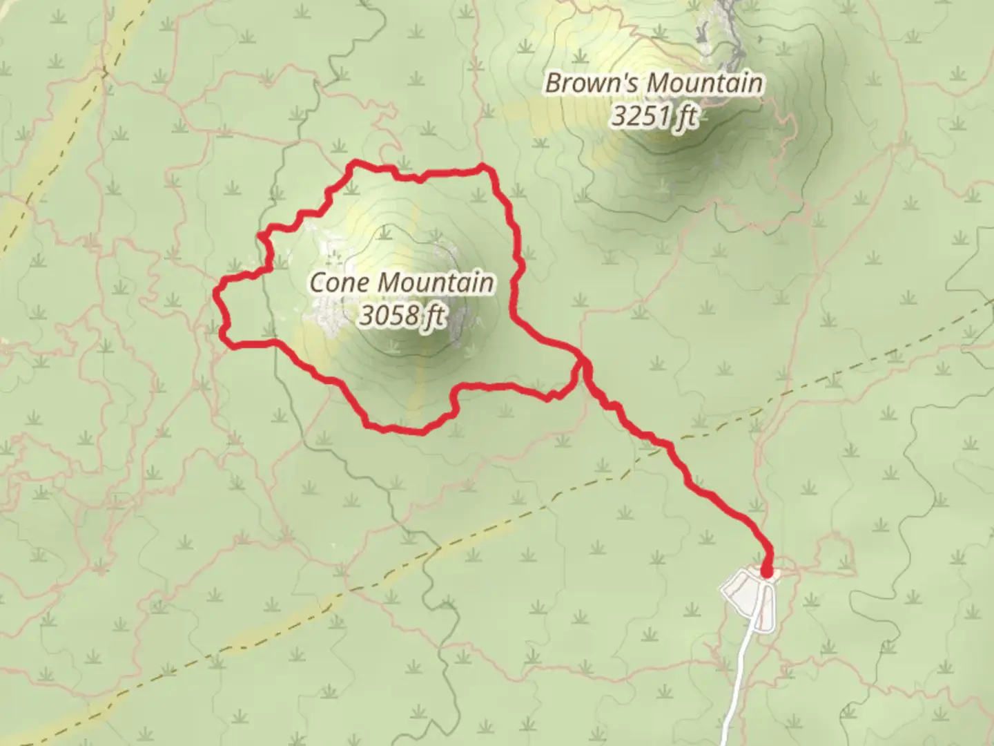 An image depicting the trail Cone Mountain Trail and Upper Ranch Trail Loop and its surrounding area.