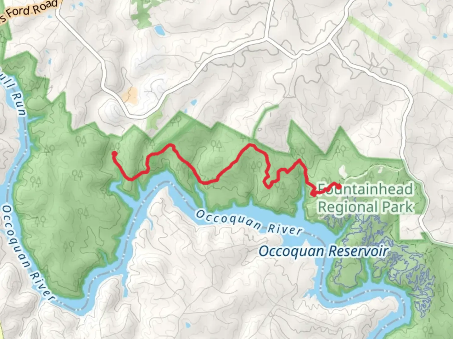 An image depicting the trail Wolf Run via Bull Run-Occoquan Trail and its surrounding area.