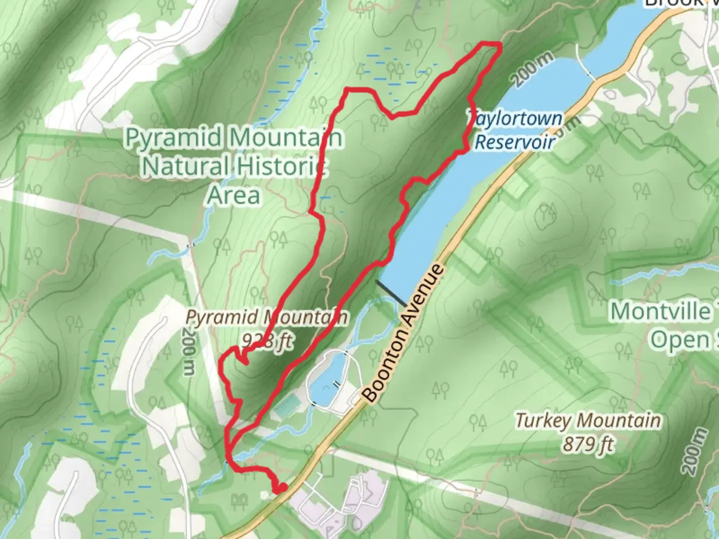 An image depicting the trail Pyramid Mountain, Taylortown Reservoir Loop and its surrounding area.