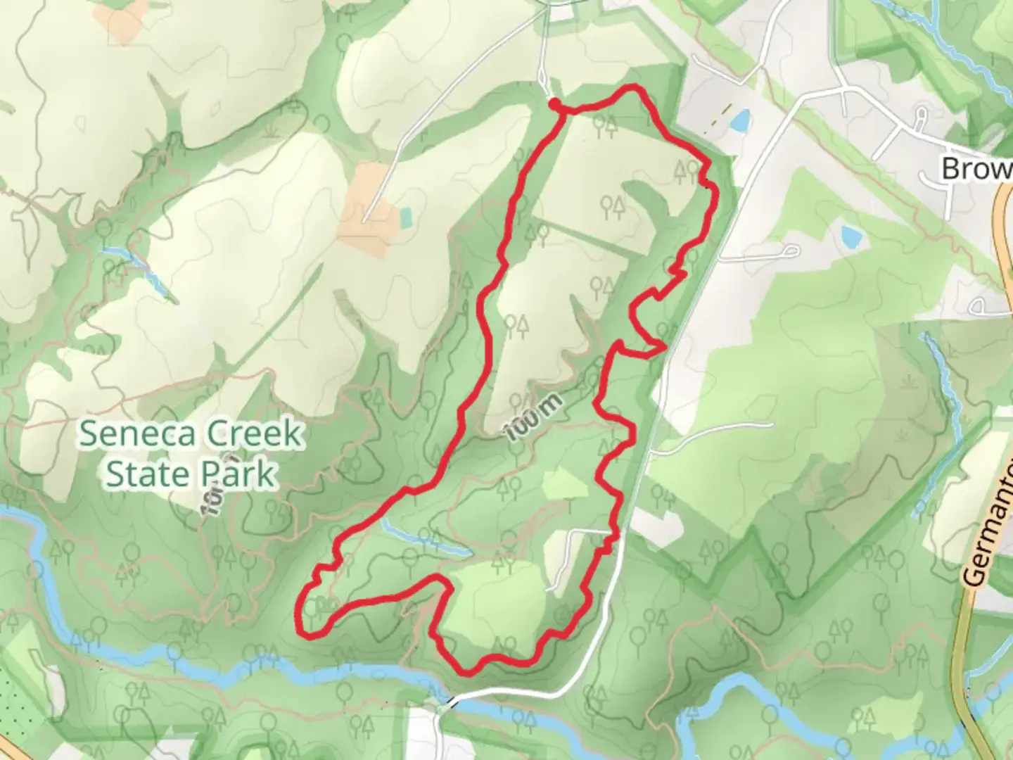 An image depicting the trail White Loop Trail from Schaeffer Road and its surrounding area.