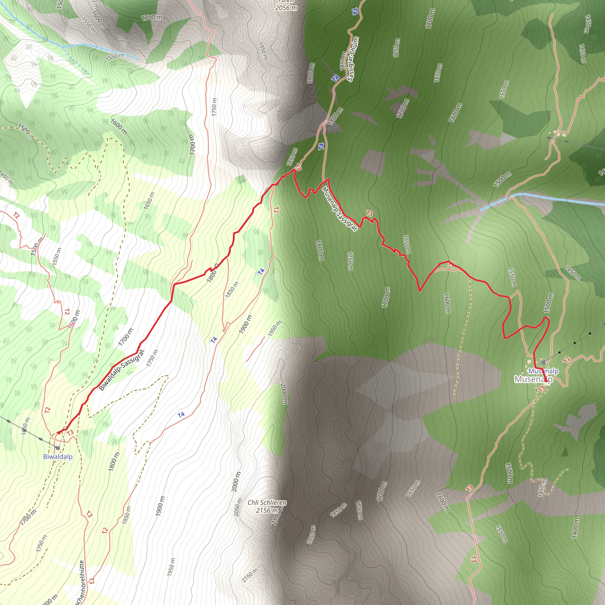 Biwaldalp to Musenalp mobile static map